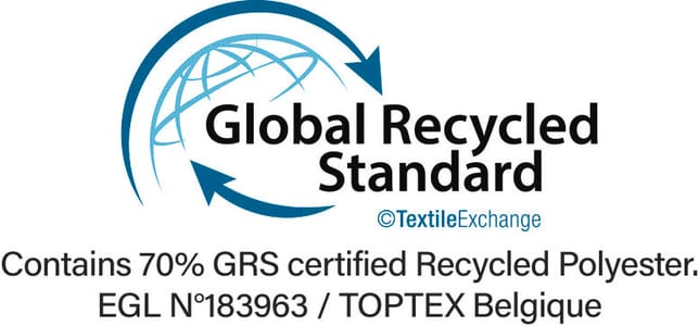 Certification GRS (Global Recycled Standard), vérifie le pourcentage de matière recyclée et en assure la traçabilité depuis la source jusqu’au produit fini. Certifié par Ecocert Greenlife.