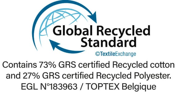 The Global Recycled Standard (GRS) verifies the percentage of recycled material and tracks it from the source to the final product. Certified by Ecocert Greenlife.