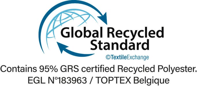 Certification GRS (Global Recycled Standard), vérifie le pourcentage de matière recyclée et en assure la traçabilité depuis la source jusqu’au produit fini. Certifié par Ecocert Greenlife.