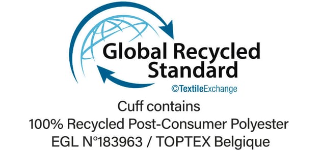 Certification GRS (Global Recycled Standard), vérifie le pourcentage de matière recyclée et en assure la traçabilité depuis la source jusqu’au produit fini. Certifié par Ecocert Greenlife.