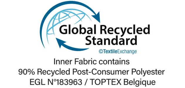 Certification GRS (Global Recycled Standard), vérifie le pourcentage de matière recyclée et en assure la traçabilité depuis la source jusqu’au produit fini. Certifié par Ecocert Greenlife.