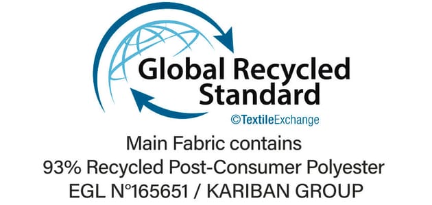 Certification GRS (Global Recycled Standard), vérifie le pourcentage de matière recyclée et en assure la traçabilité depuis la source jusqu’au produit fini. Certifié par Ecocert Greenlife.