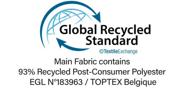 Certification GRS (Global Recycled Standard), vérifie le pourcentage de matière recyclée et en assure la traçabilité depuis la source jusqu’au produit fini. Certifié par Ecocert Greenlife.