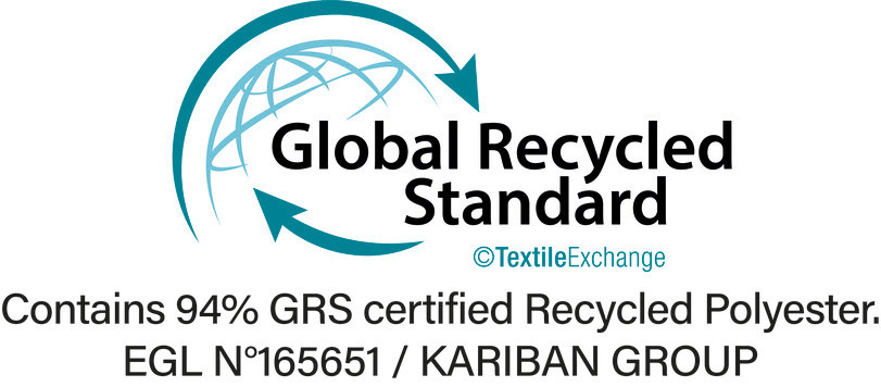 Certificación GRS (Global Recycled Standard), verifica el porcentaje de material reciclado y garantiza su trazabilidad desde el origen hasta el producto final. Certificado por Ecocert Greenlife.