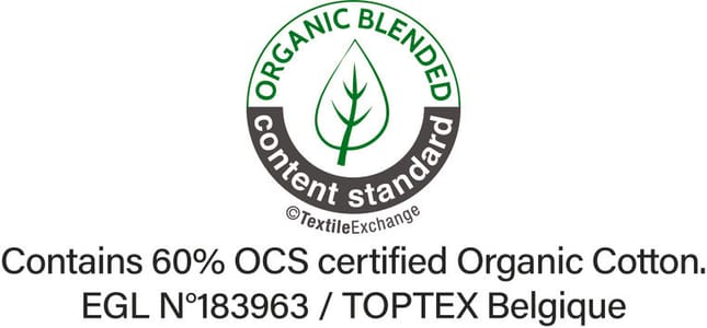 The Organic Content Standard (OCS) verifies the percentage of organically grown material and tracks it from source to final product. Certified by Ecocert Greenlife.