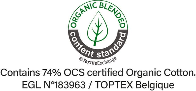 OCS-certificering (Organic Content Standard), controleert het percentage materiaal van biologische oorsprong en garandeert de traceerbaarheid ervan van de bron tot het eindproduct. Gecertificeerd door Ecocert Greenlife.