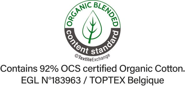 The Organic Content Standard (OCS) verifies the percentage of organically grown material and tracks it from source to final product. Certified by Ecocert Greenlife.