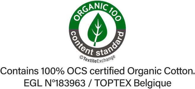 OCS-certificering (Organic Content Standard), controleert het percentage materiaal van biologische oorsprong en garandeert de traceerbaarheid ervan van de bron tot het eindproduct. Gecertificeerd door Ecocert Greenlife.