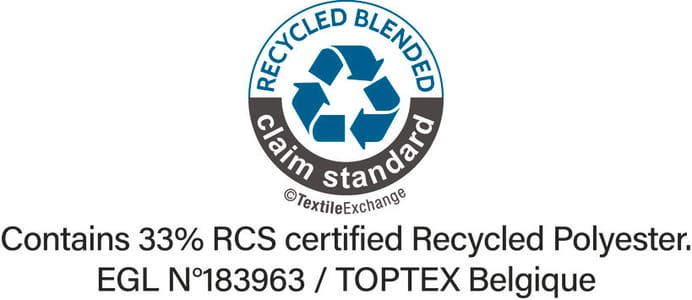The Recycled Claim Standard (RCS) verifies the percentage of recycled material and tracks it from the source to the final product. Certified by Ecocert Greenlife.