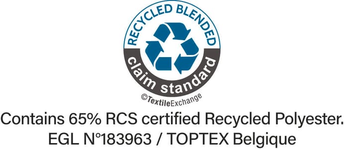 The Recycled Claim Standard (RCS) verifies the percentage of recycled material and tracks it from the source to the final product. Certified by Ecocert Greenlife.