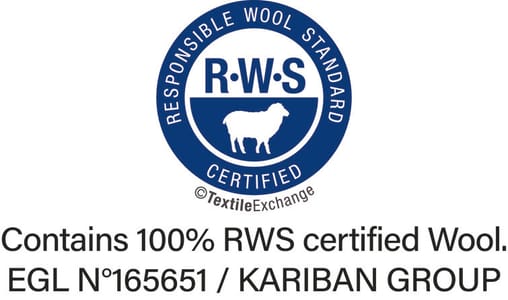A certificação RWS (Responsible Wool Standard) controla o cumprimento das normas do bem-estar dos animais, bem como os requisitos em termos da gestão das terras, e garante a rastreabilidade da lã, desde a exploração até ao produto final. Certificado pela Ecocert Greenlife.