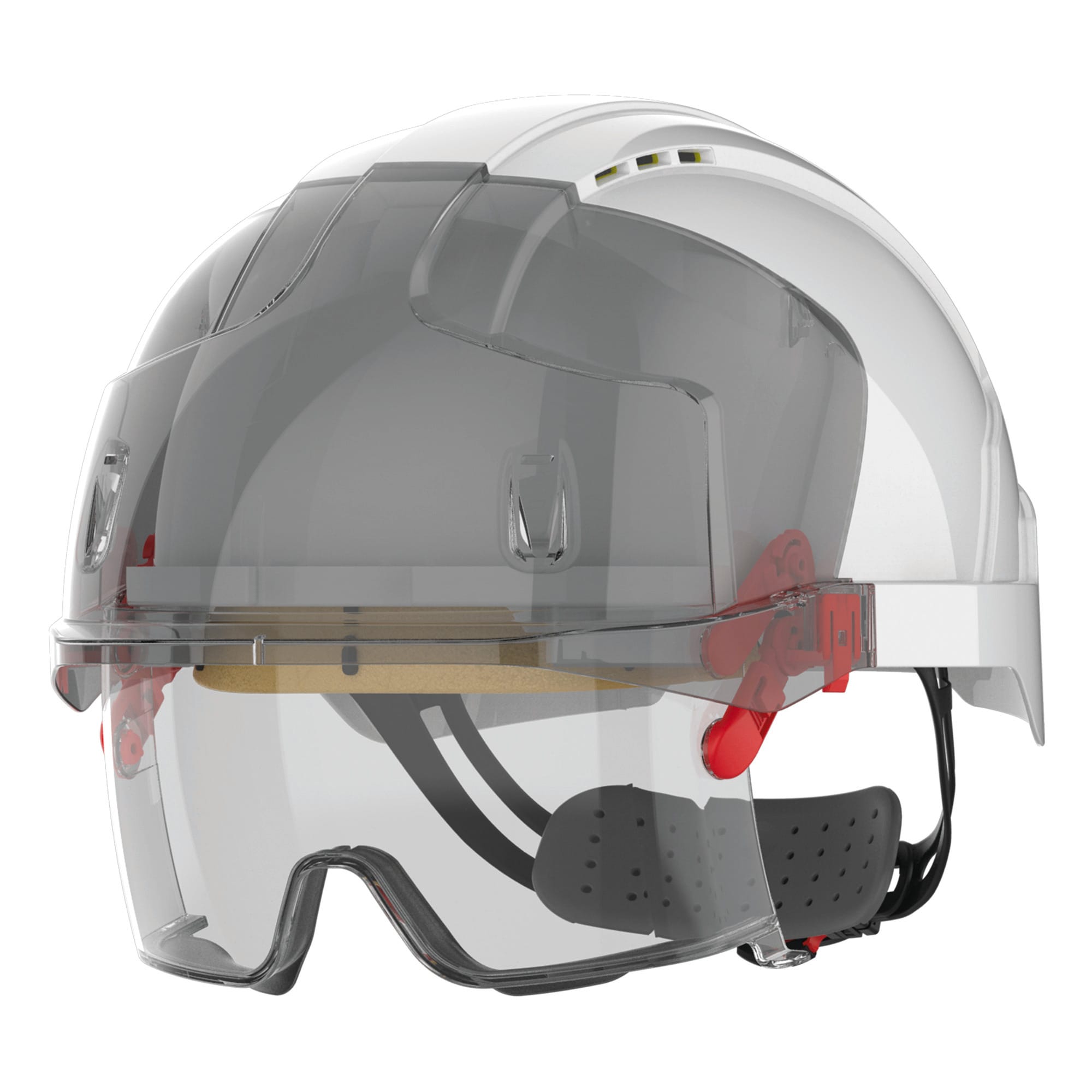CASCO DE SEGURIDAD EVO® VISTALENS™, MICRO-VISERA, VENTILADO, CON SOBREGAFAS ANTIVAHO Y ANTI-RAYADO KN INTEGRADAS