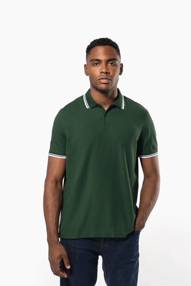 Men's short-sleeved poloshirt with contrasting piping