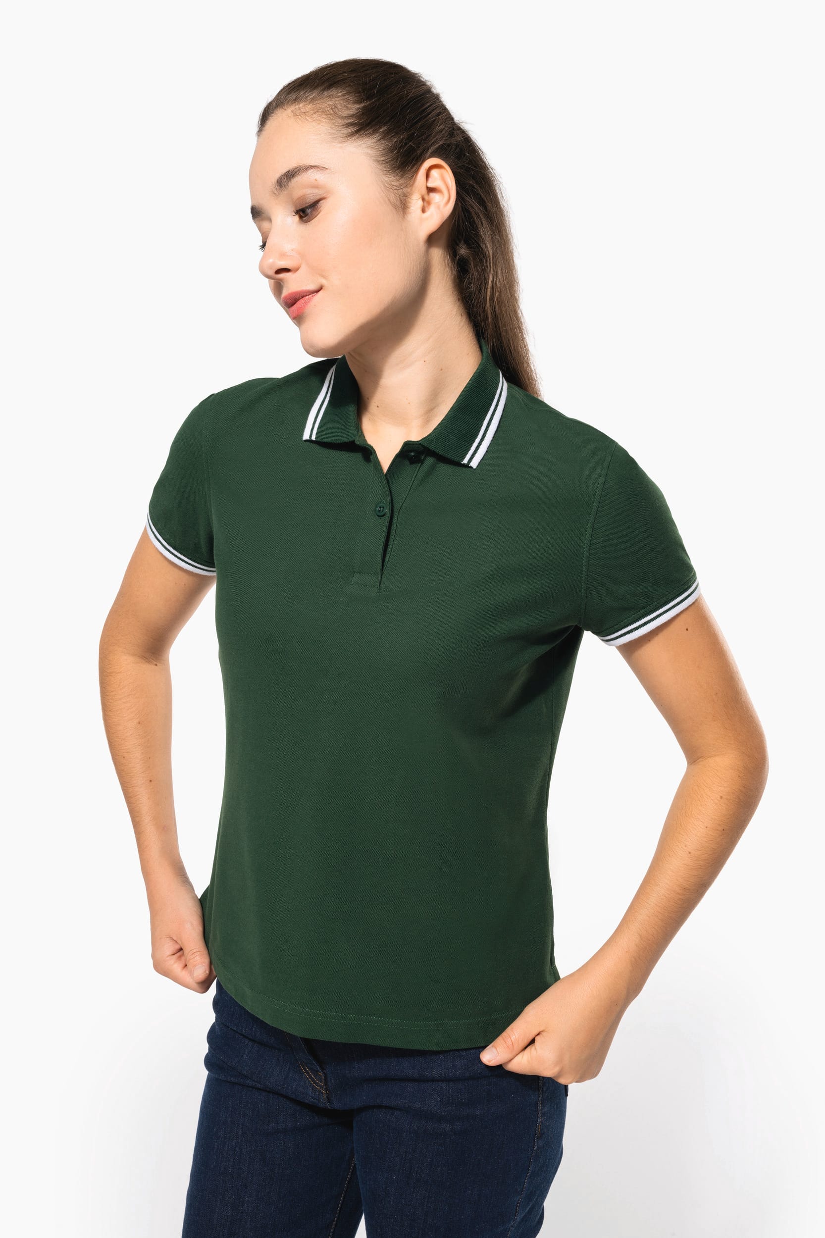 Polo femme manches courtes à liserés contrastés