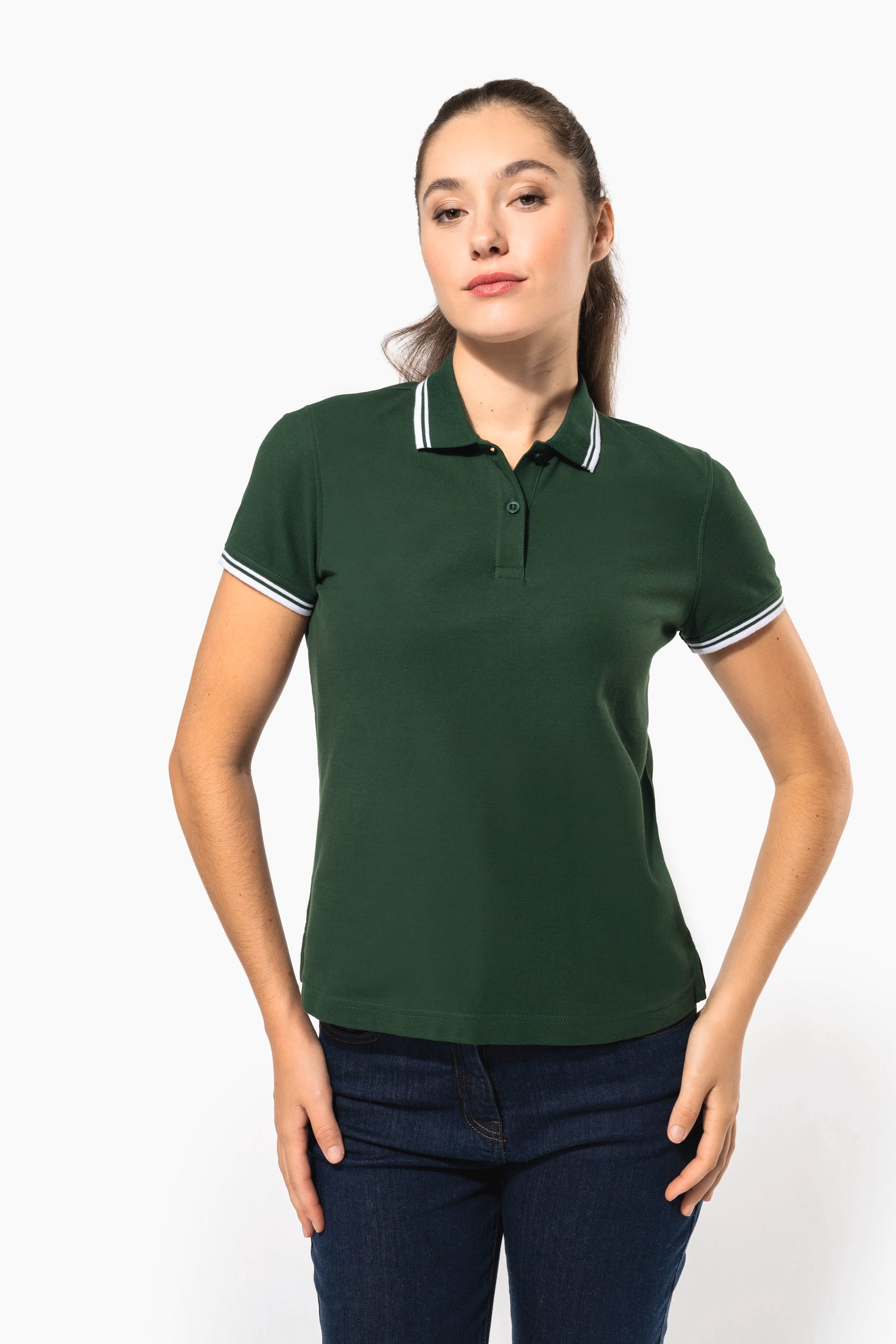 Polo femme manches courtes à liserés contrastés