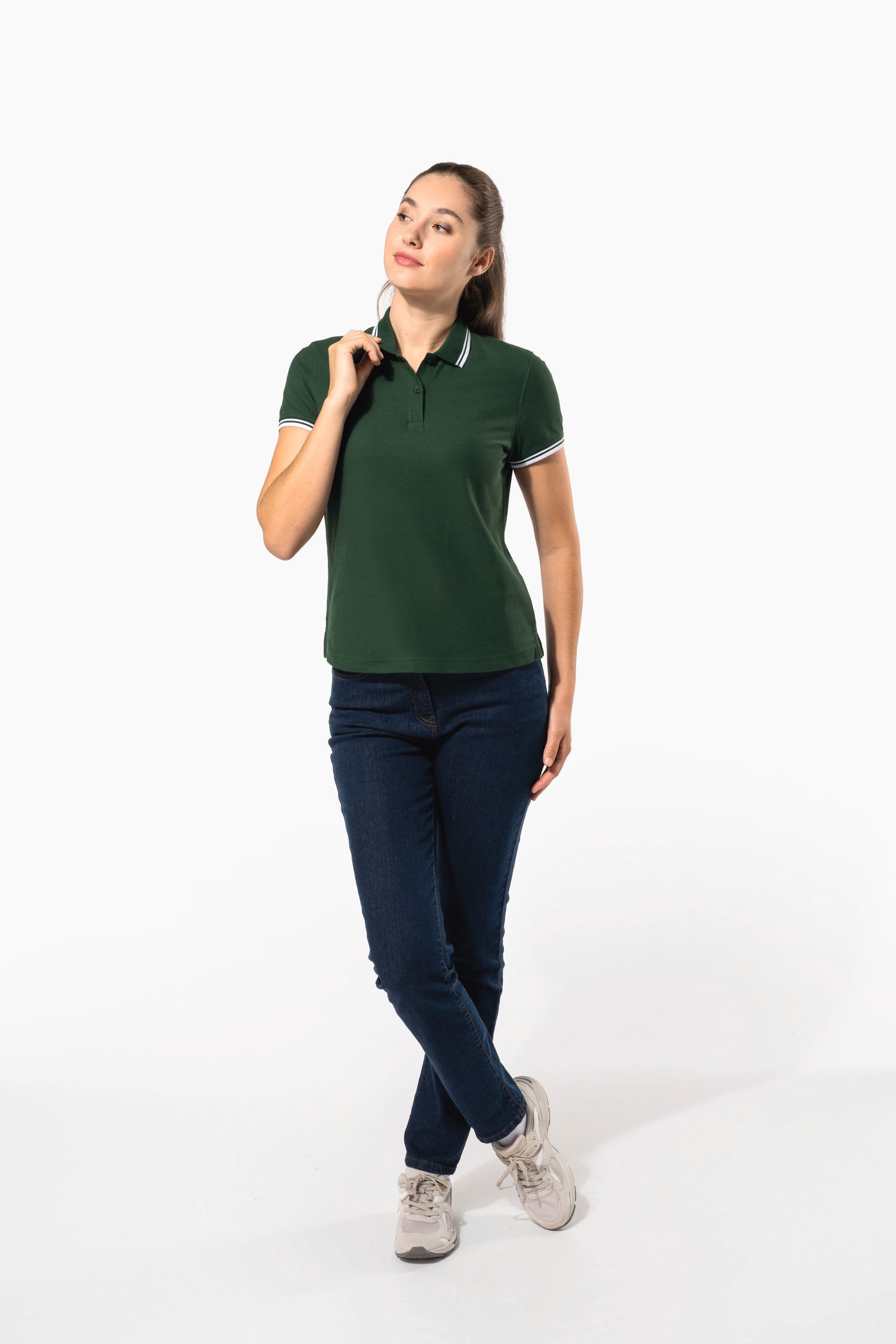 Polo femme manches courtes à liserés contrastés