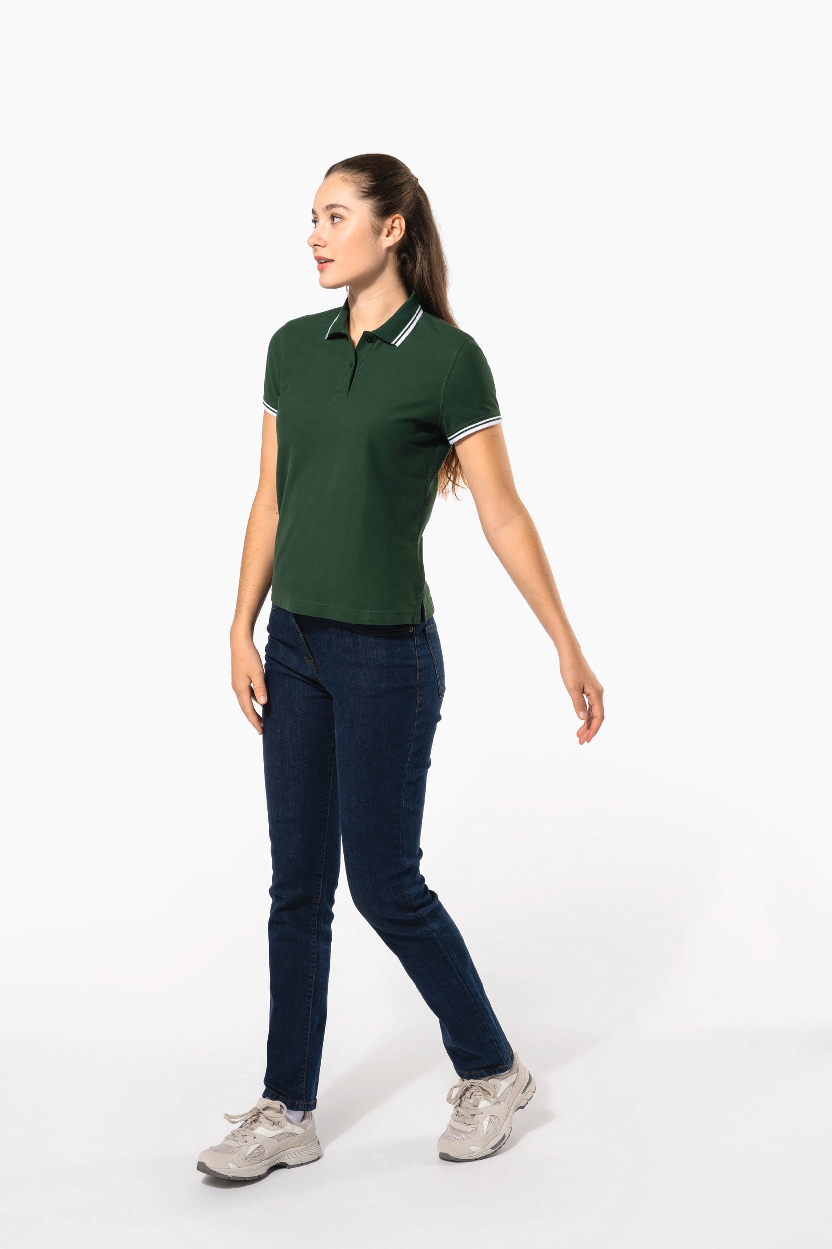 Polo femme manches courtes à liserés contrastés