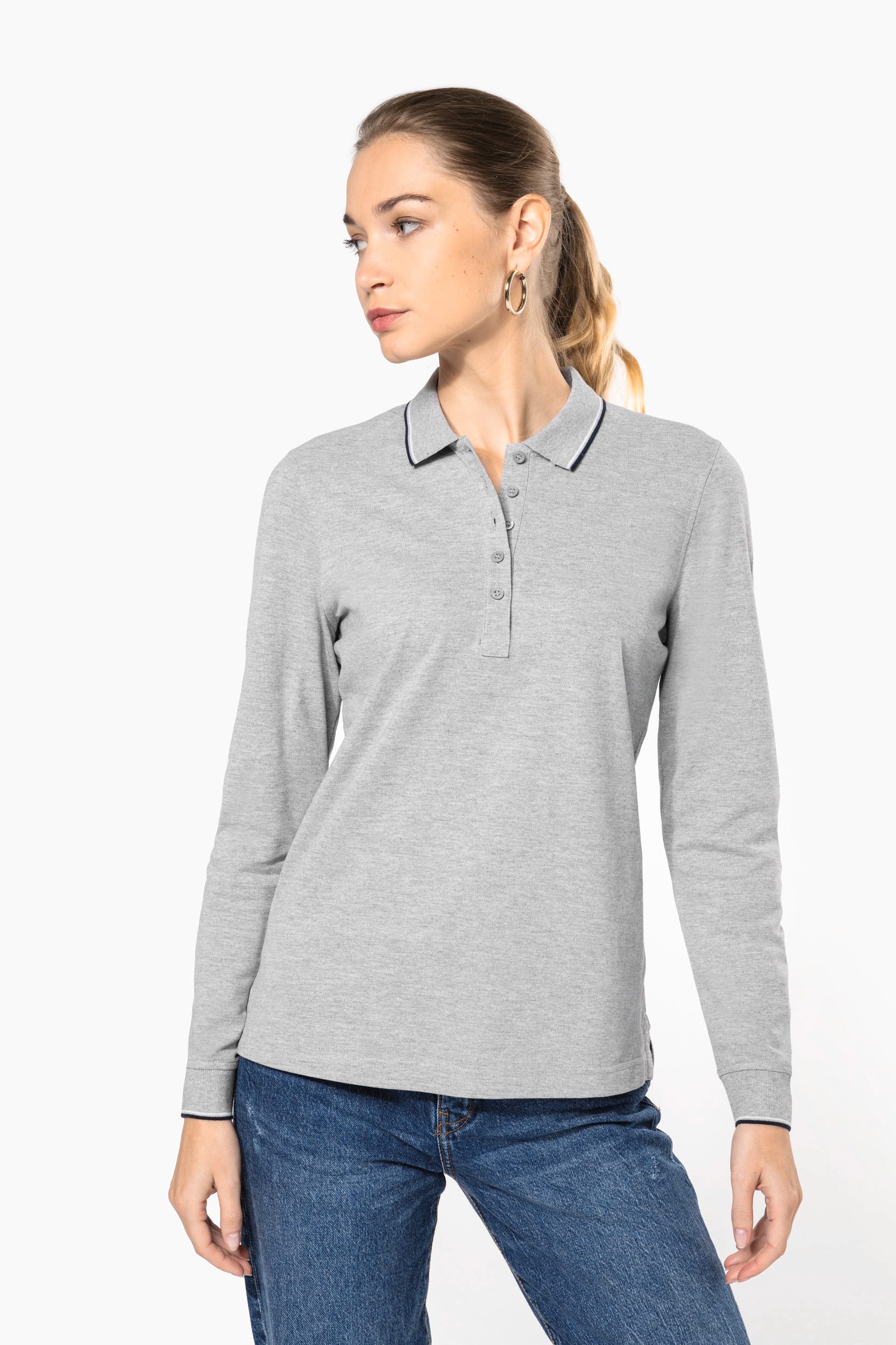 Polo maille piquée manches longues femme - Image 9