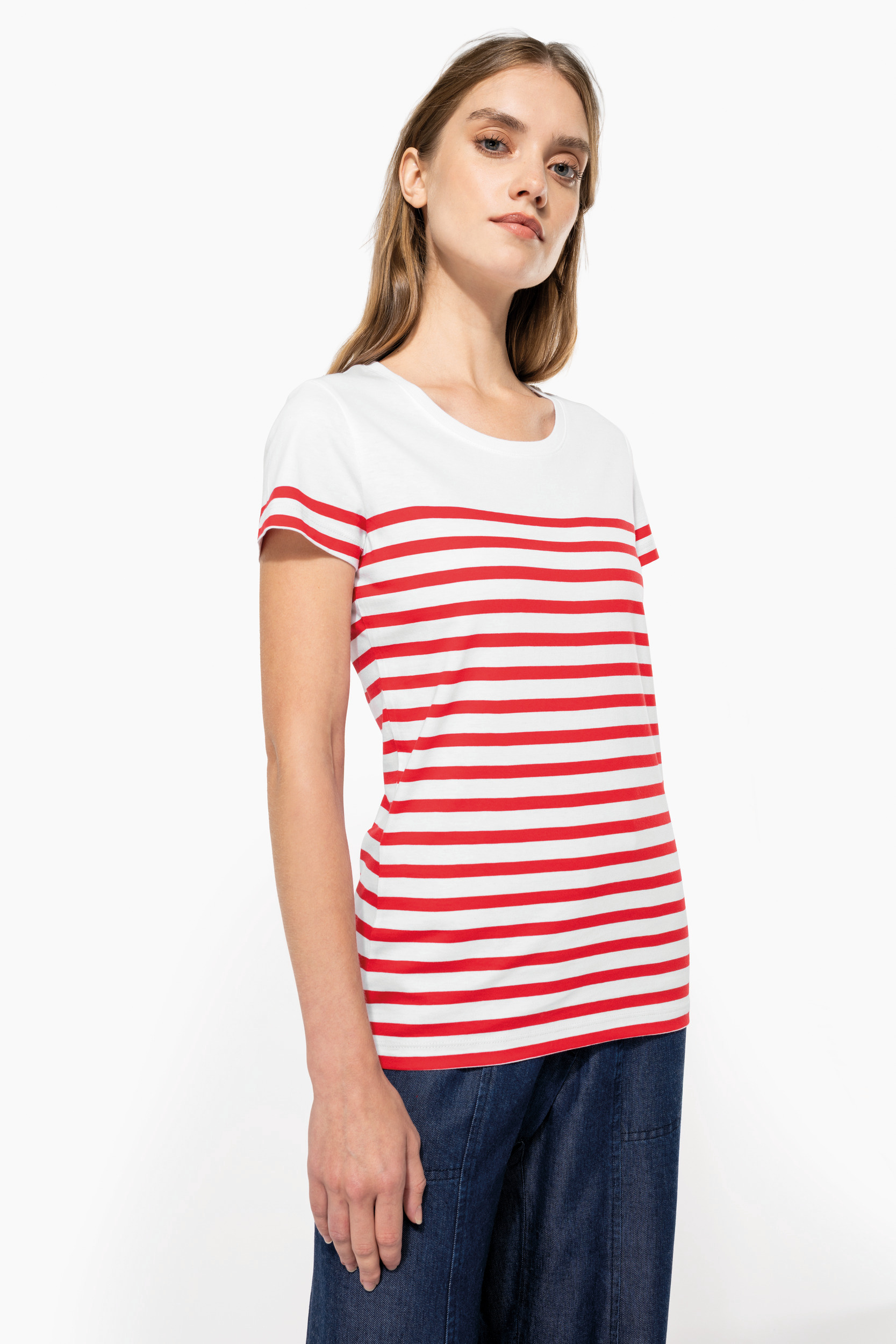 Marine-T-shirt ronde hals Bio dames