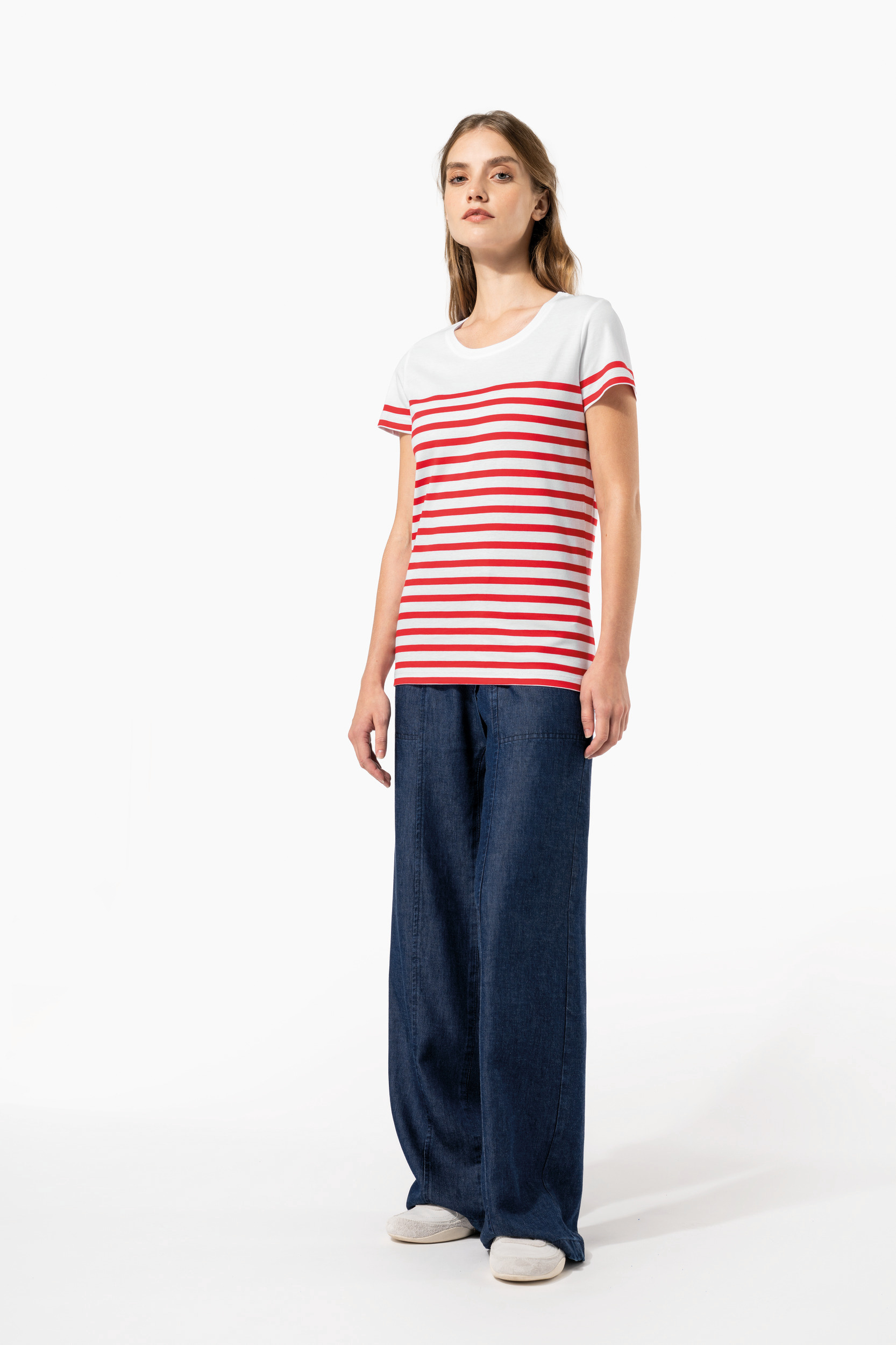 Marine-T-shirt ronde hals Bio dames