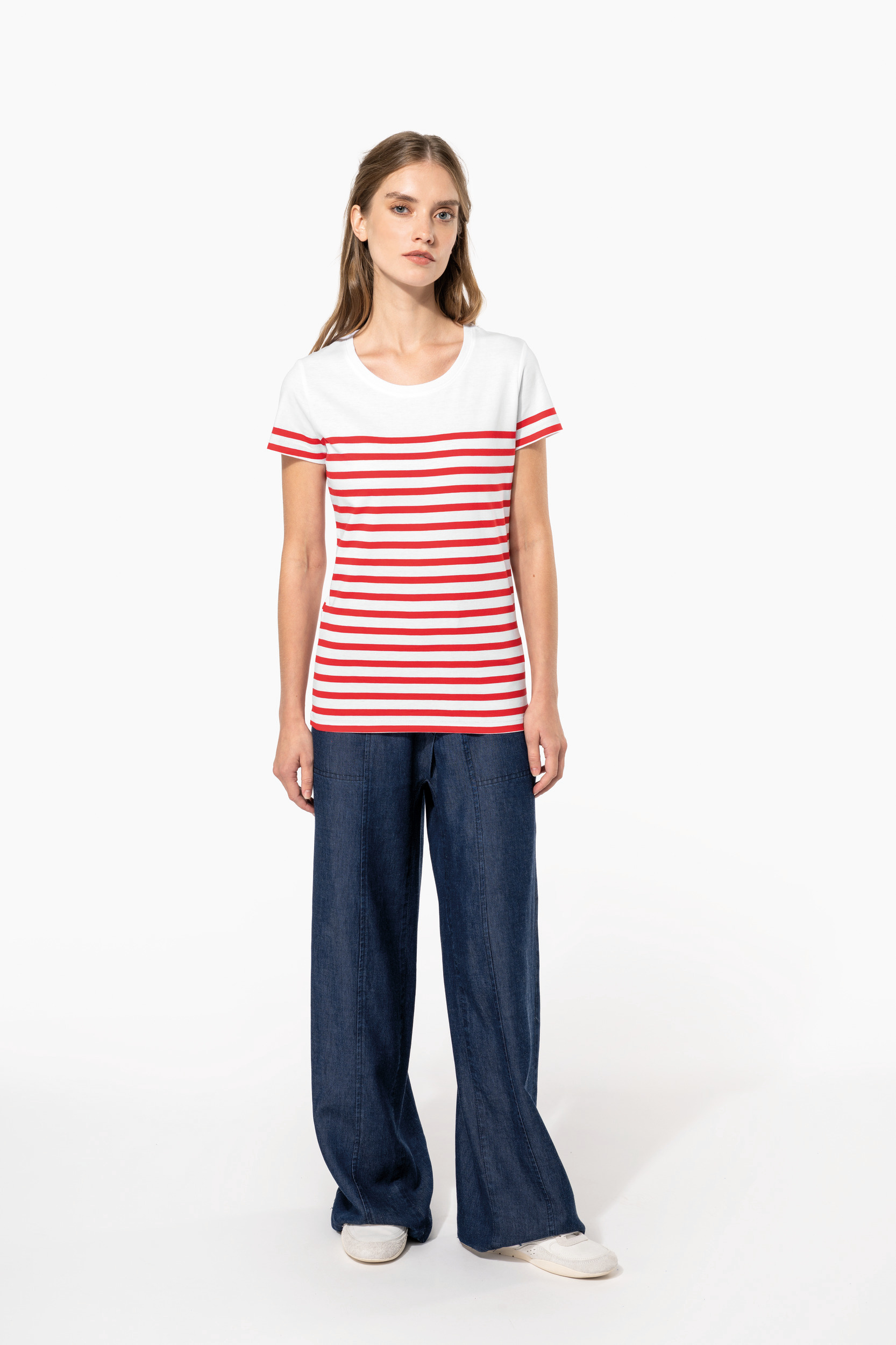 Marine-T-shirt ronde hals Bio dames