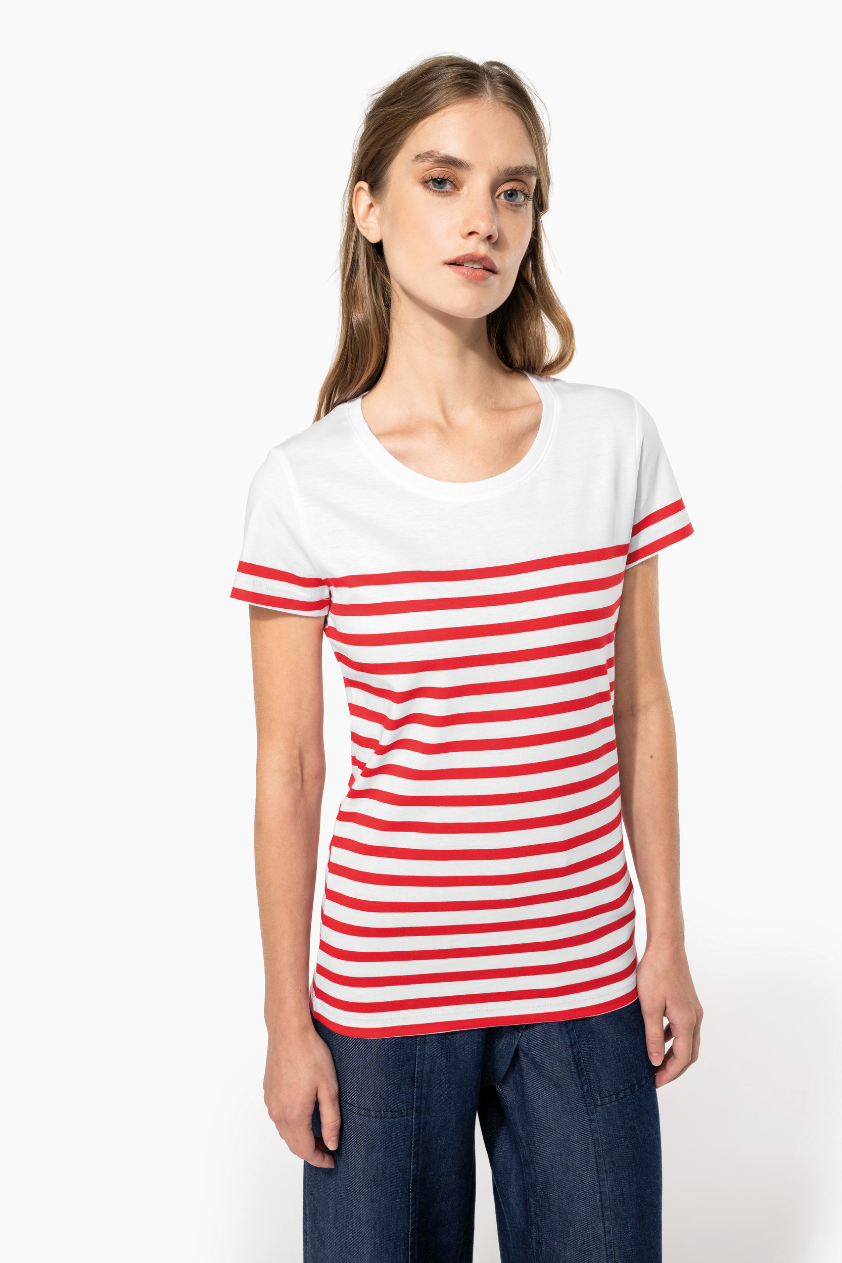Marine-T-shirt ronde hals Bio dames