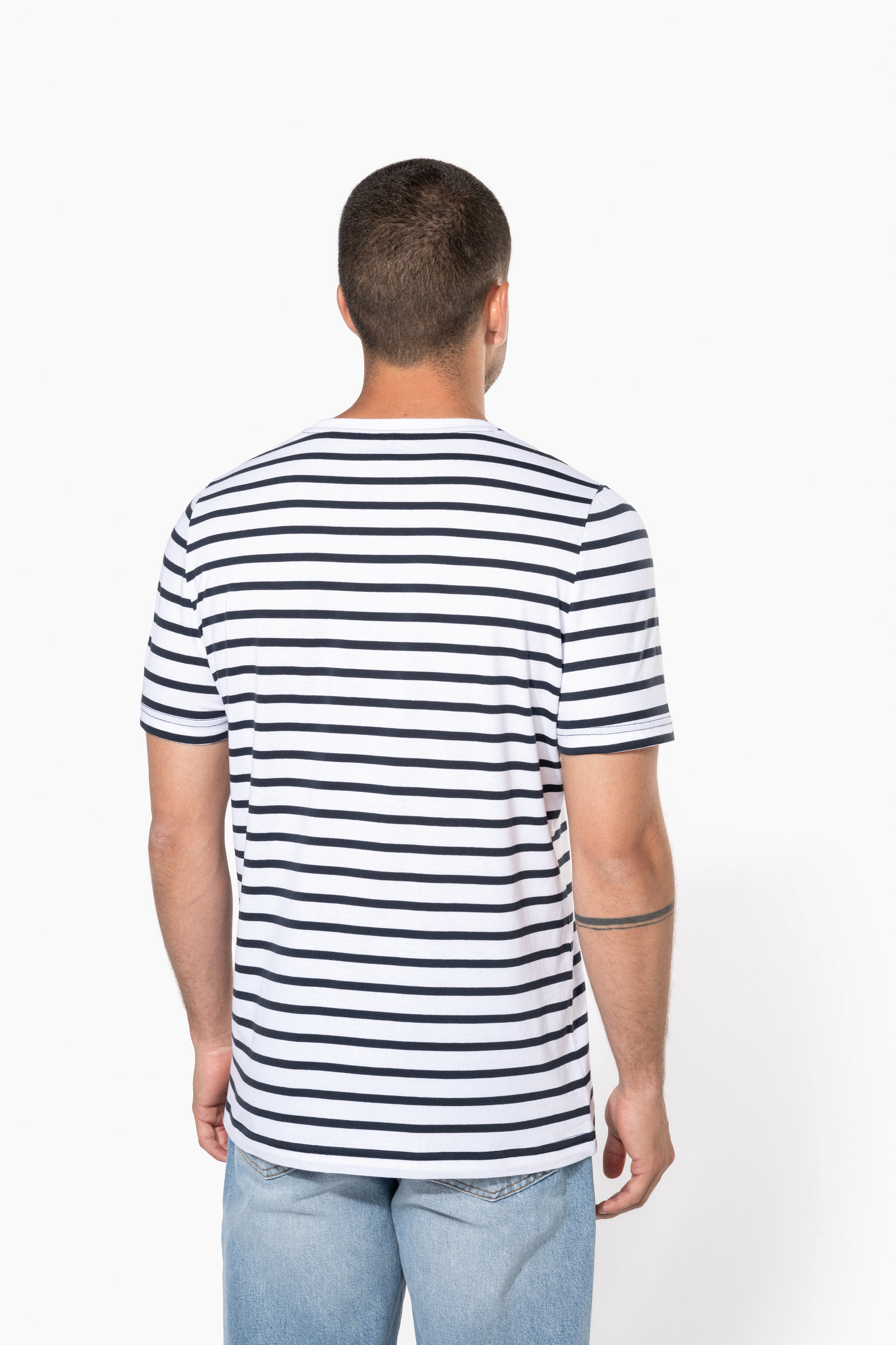 Gestreept T-shirt met zak en korte mouwen