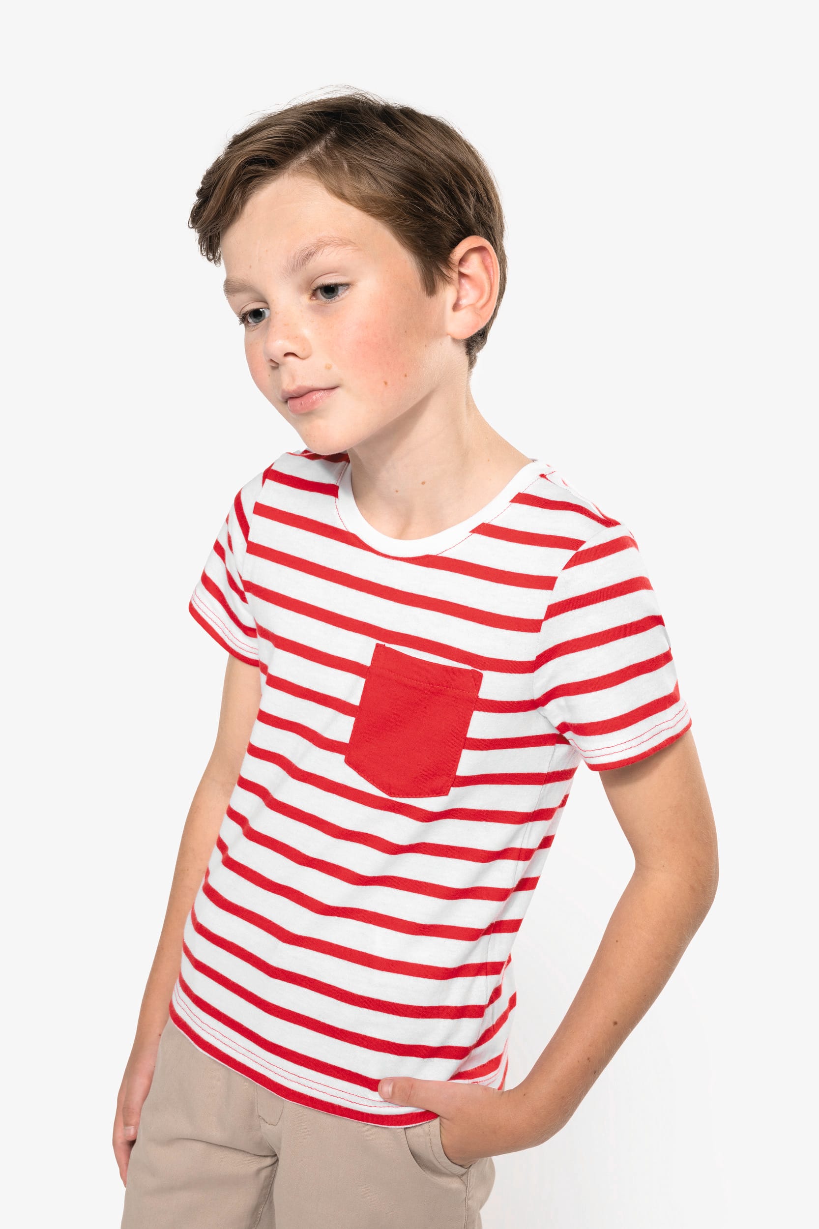 T-shirt rayé marin avec poche manches courtes enfant - Image 3