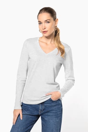 Dames T-shirt V-hals lange mouwen