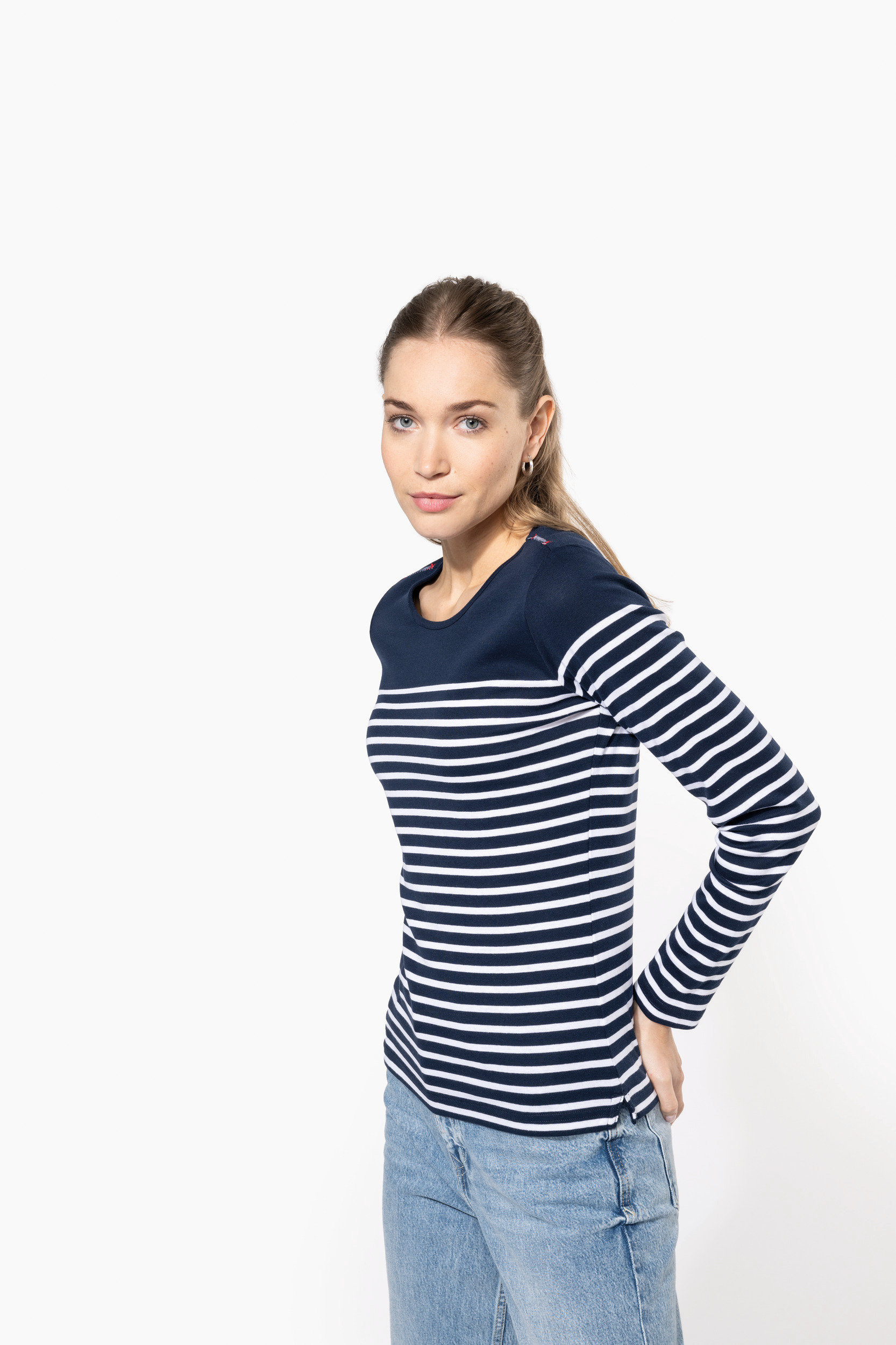 Gestreept dames-T-shirt lange mouwen