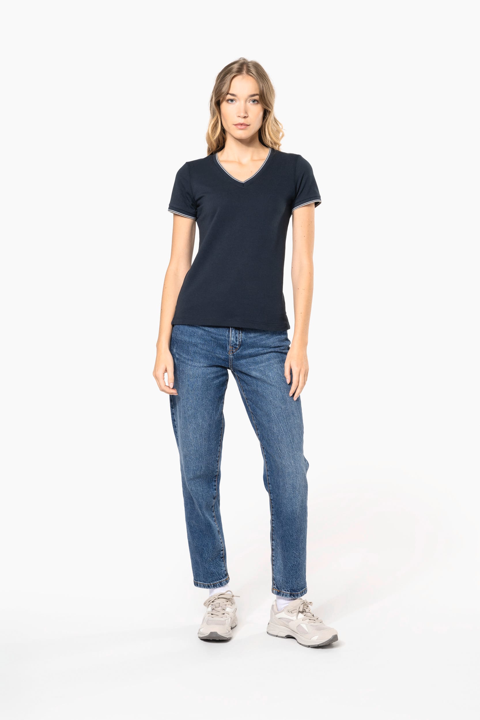 T-shirt maille piquée col V femme - Image 7