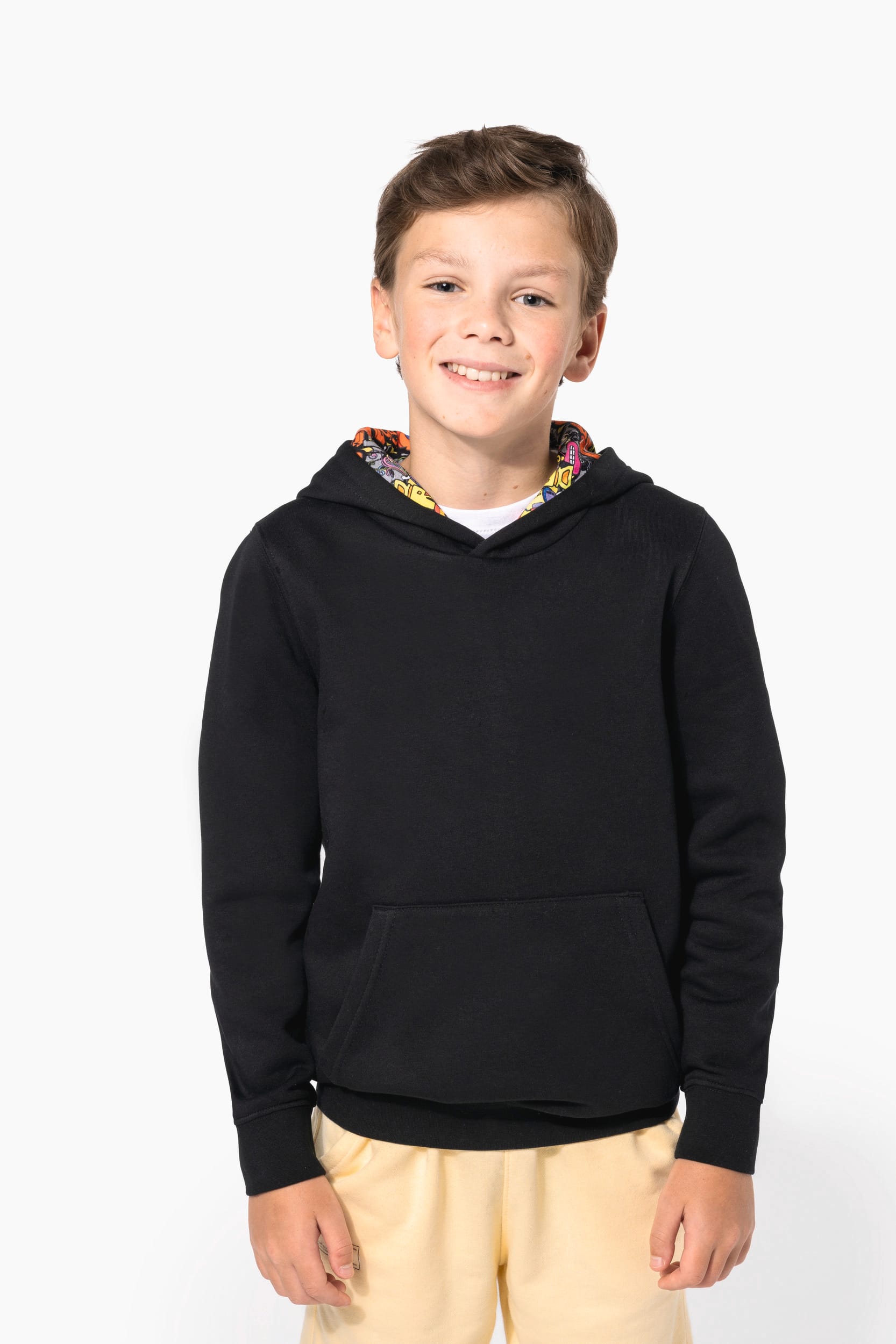 Sweat-shirt à capuche contrastée à motifs enfant unisexe - Image 4