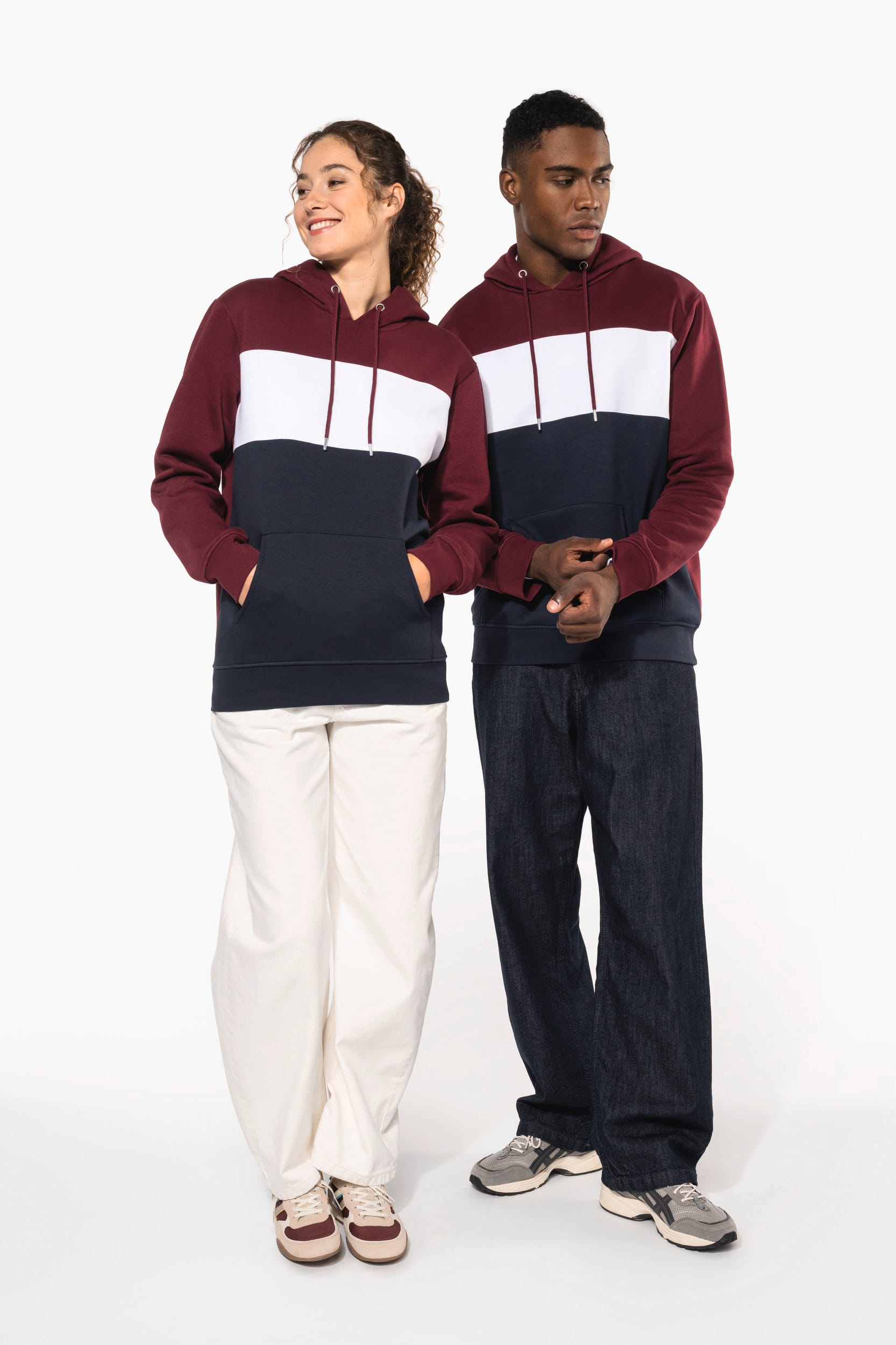 Sweat-shirt tricolore à capuche unisexe - Image 12