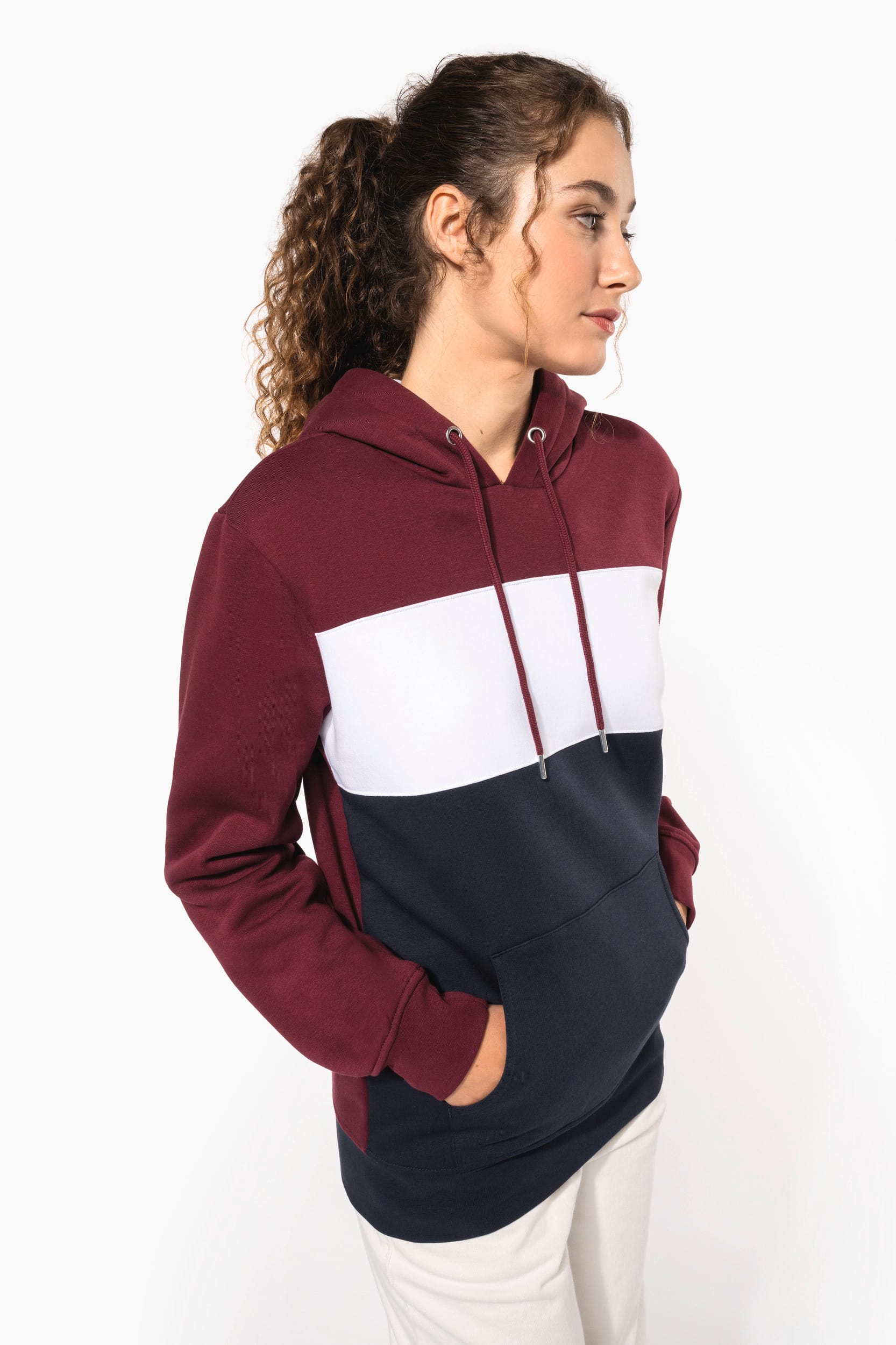 Sweat-shirt tricolore à capuche unisexe - Image 18