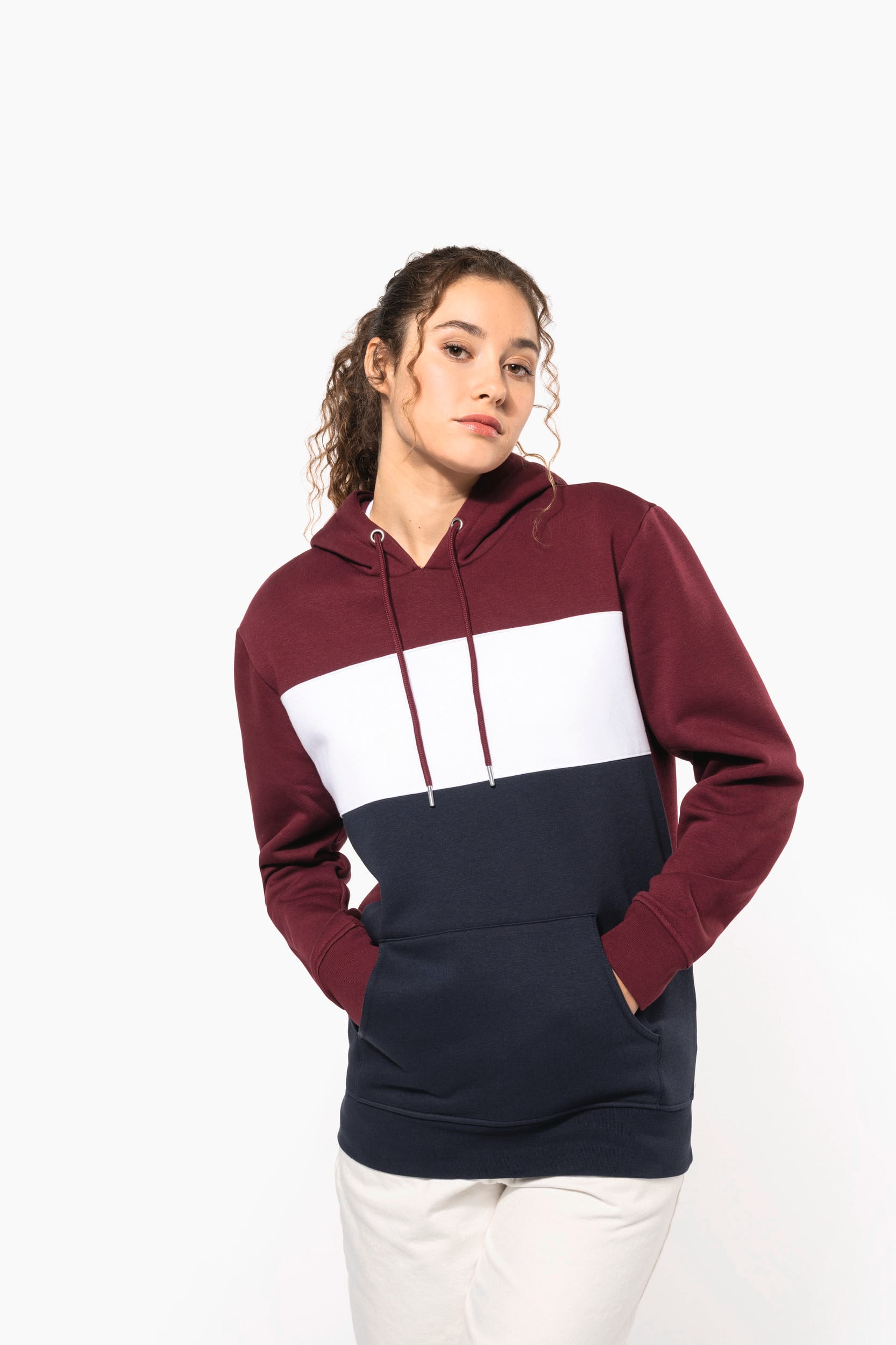 Sweat-shirt tricolore à capuche unisexe - Image 11