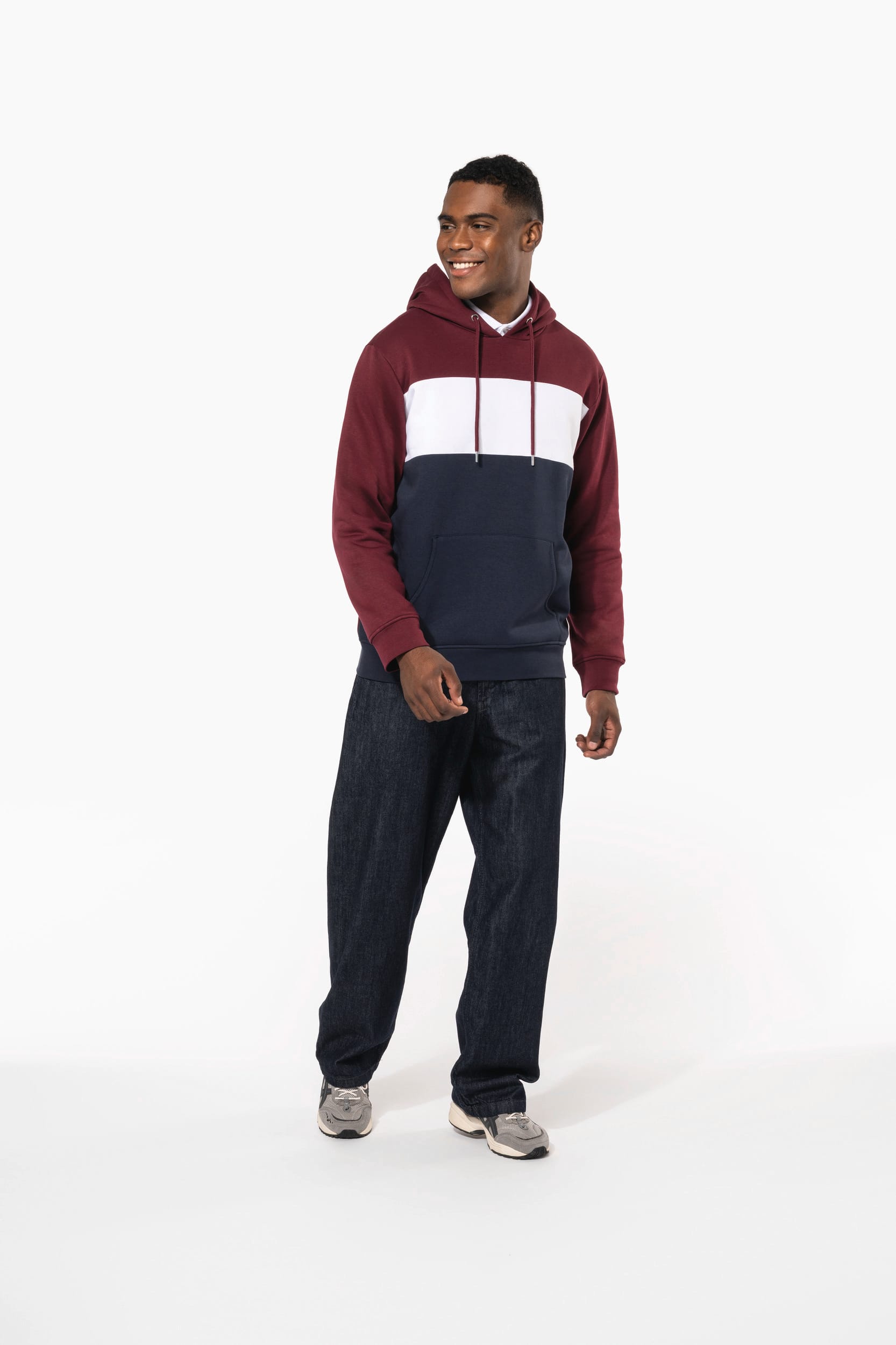 Sweat-shirt tricolore à capuche unisexe - Image 14