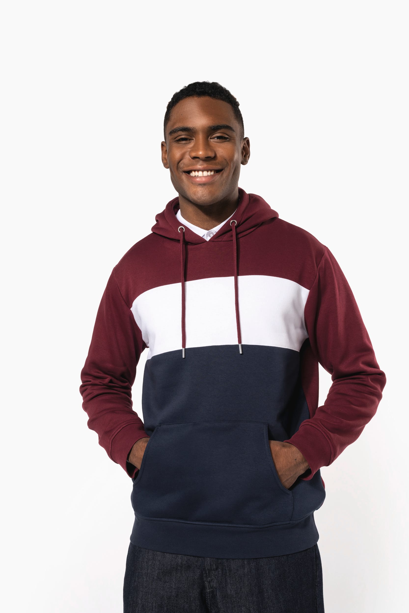 Sweat-shirt tricolore à capuche unisexe - Image 4