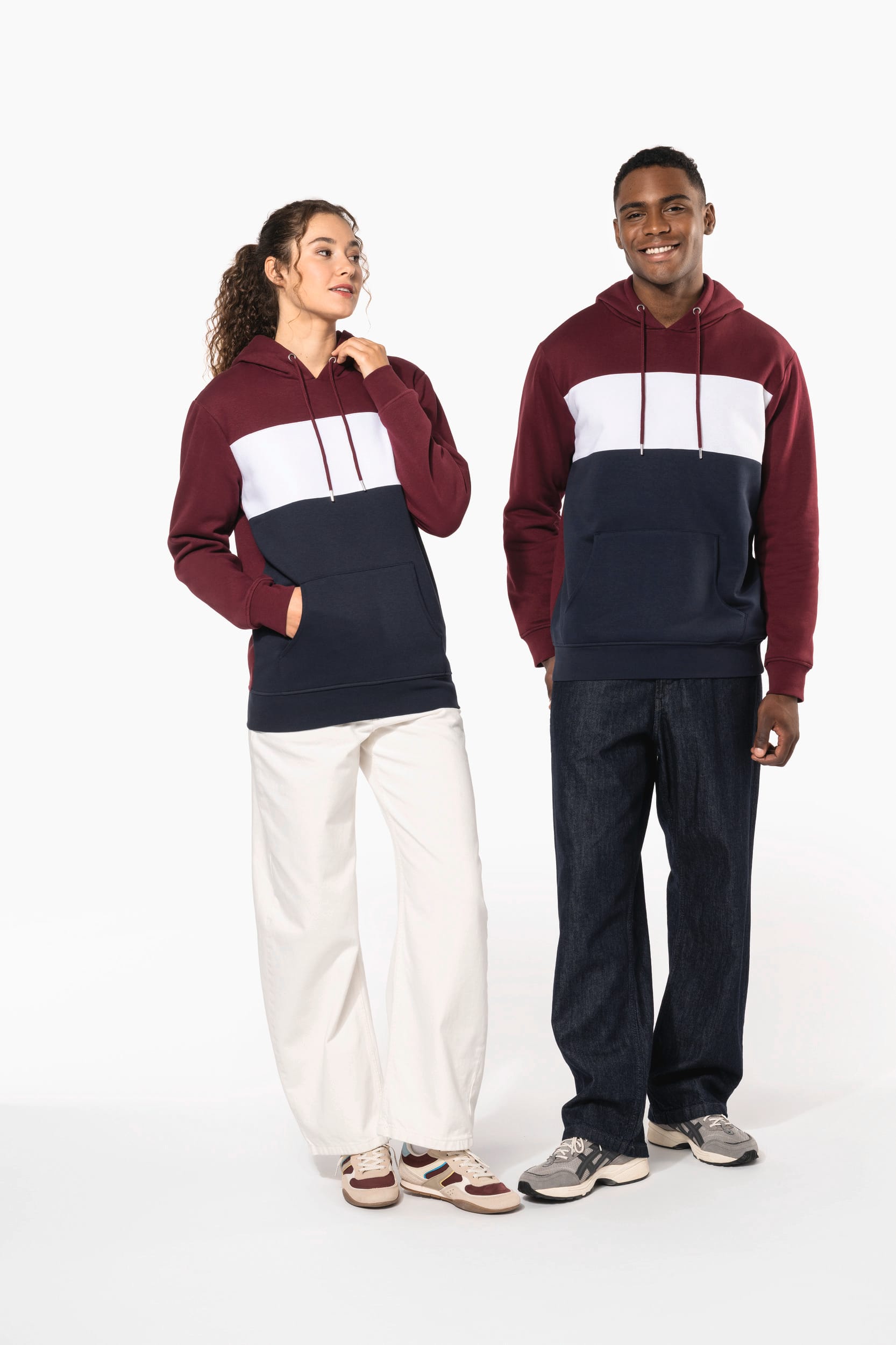 Sweat-shirt tricolore à capuche unisexe - Image 16