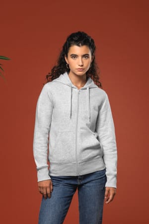 Ecologische damessweater met capuchon en ritssluiting