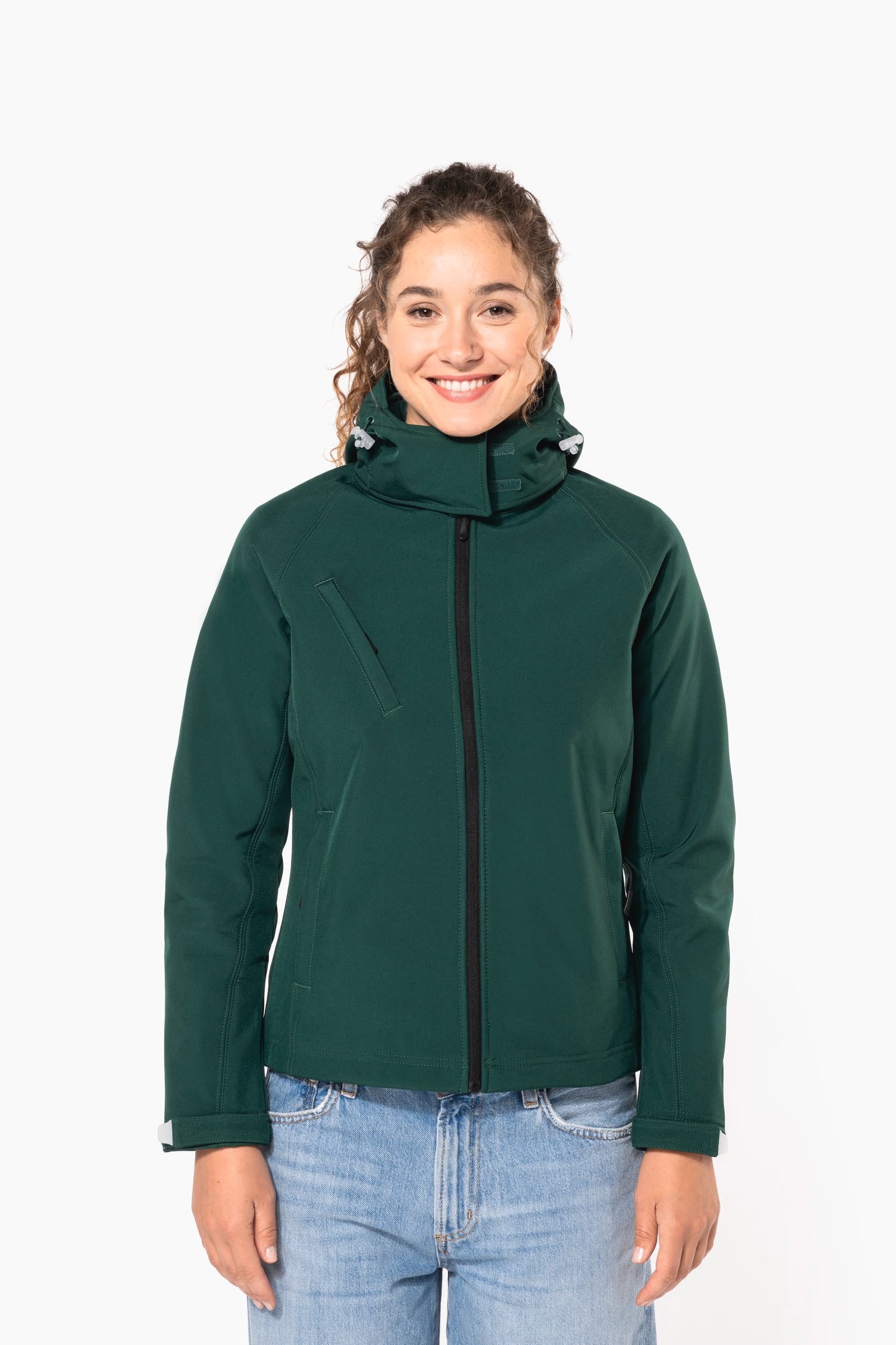 Dames softshell jas met afneembare capuchon