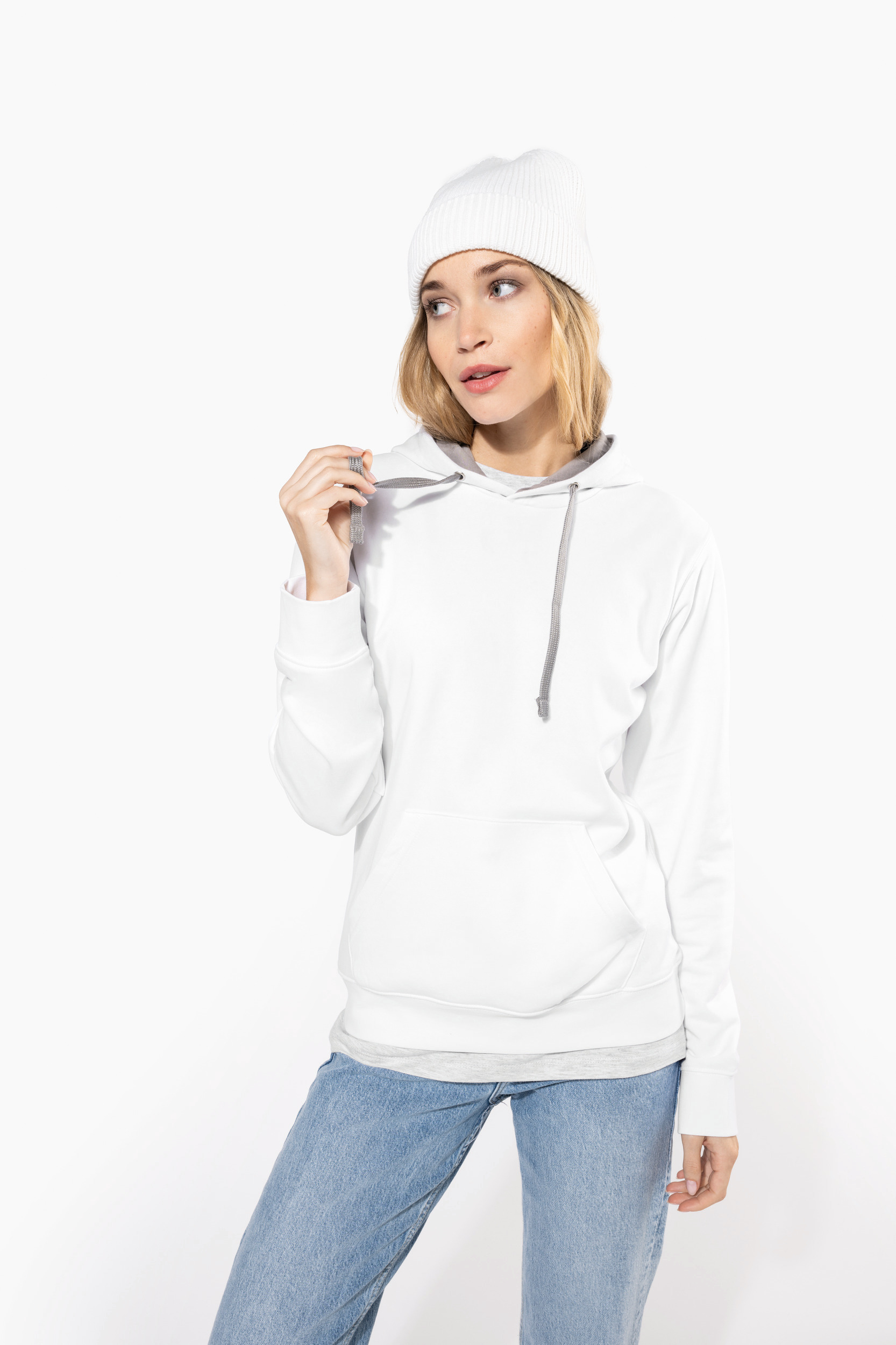 Damessweater met capuchon in contrasterende kleur