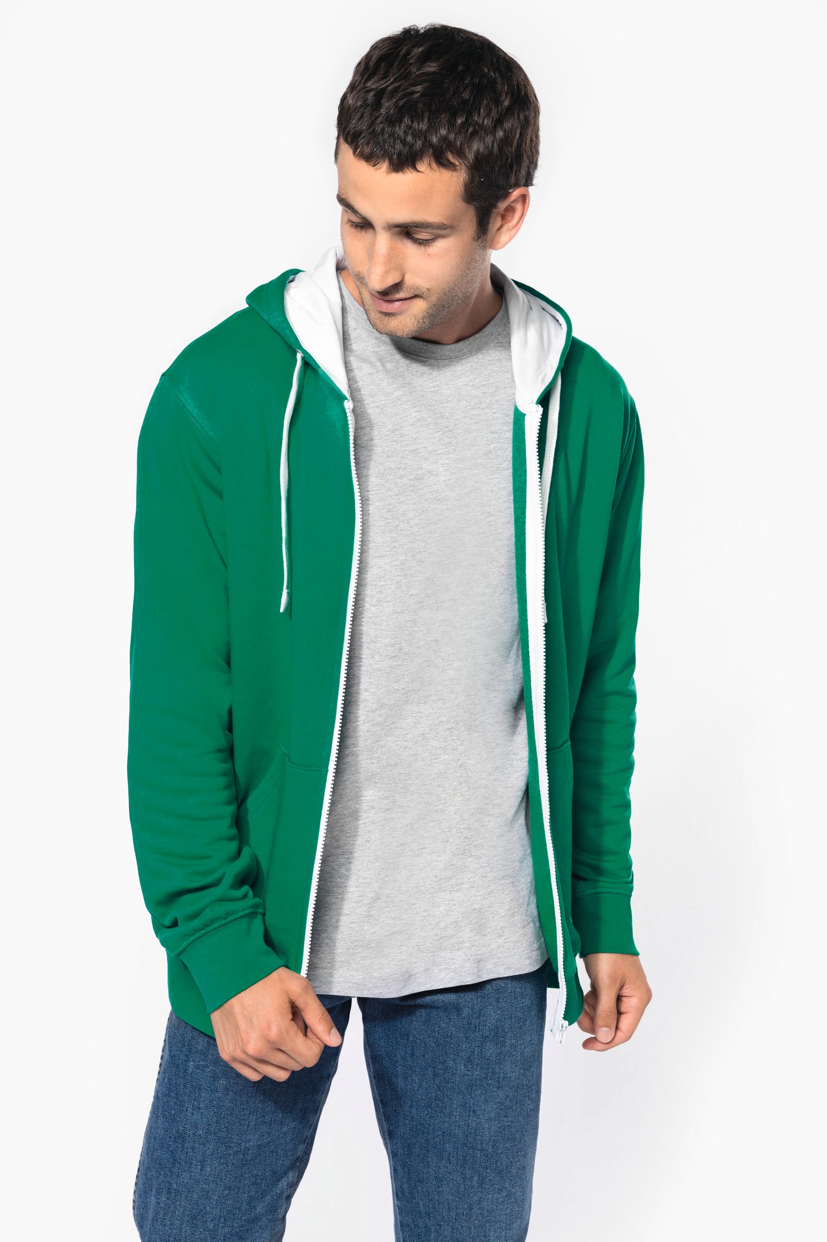 Sweat-shirt zippé capuche contrastée