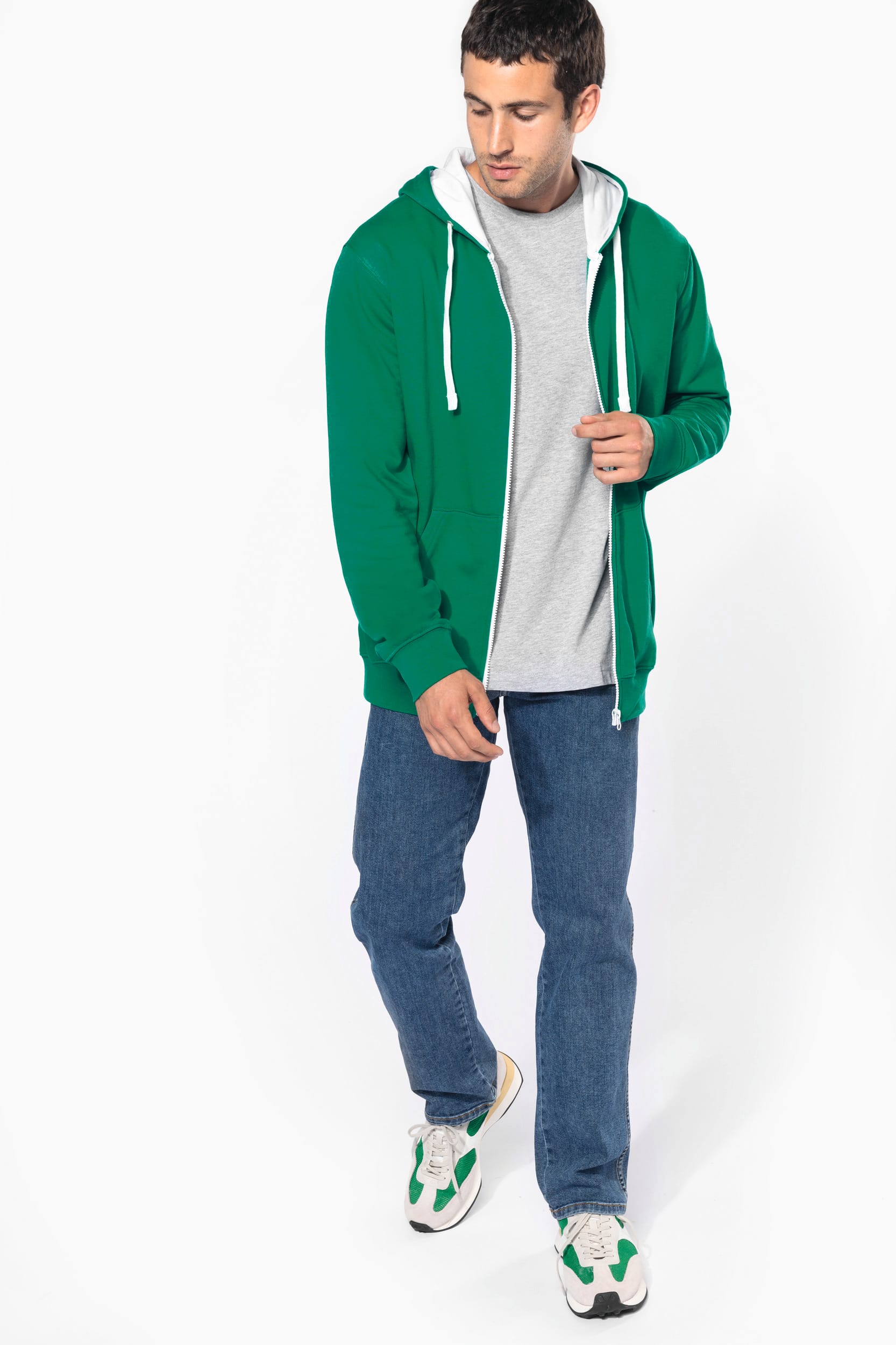 Sweat-shirt zippé capuche contrastée