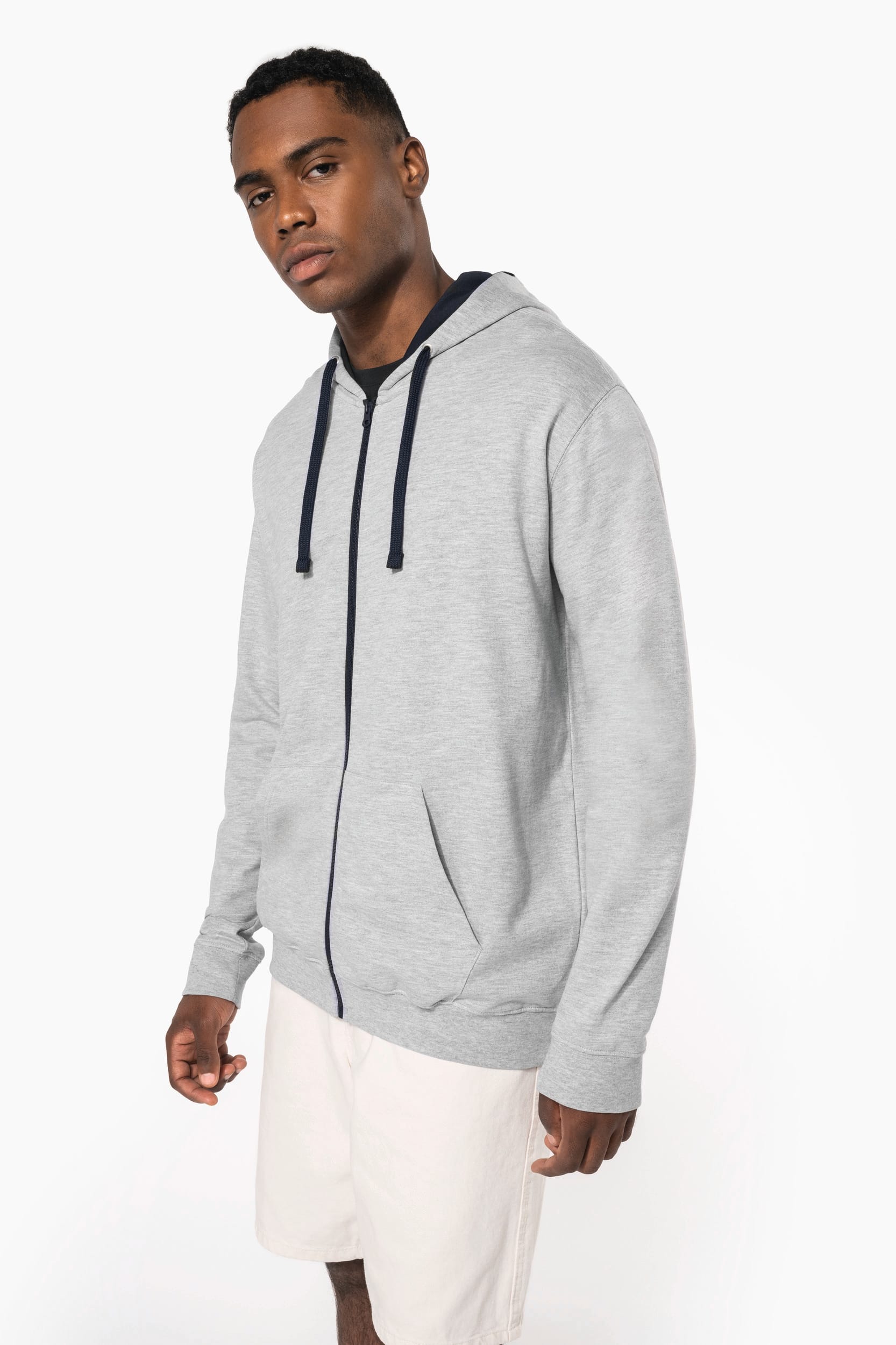 Sweat-shirt zippé capuche contrastée - Image 1