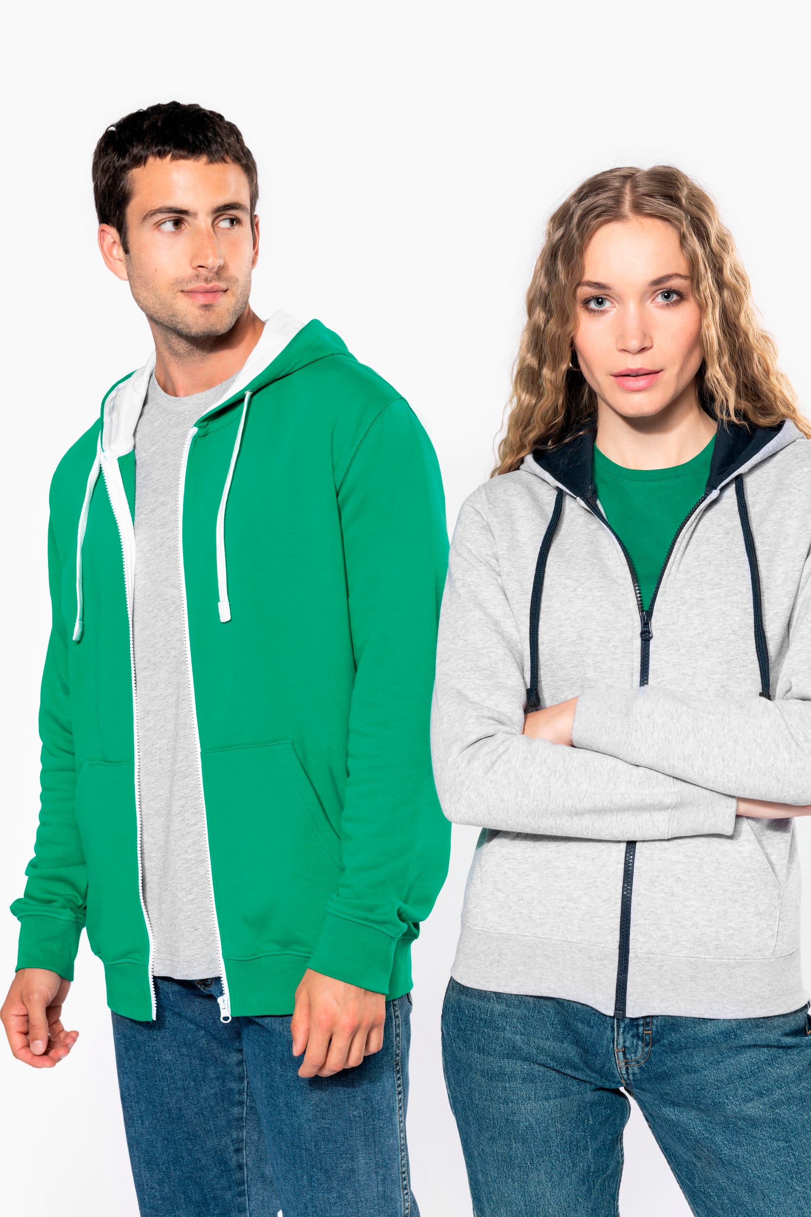 Sweat-shirt zippé capuche contrastée