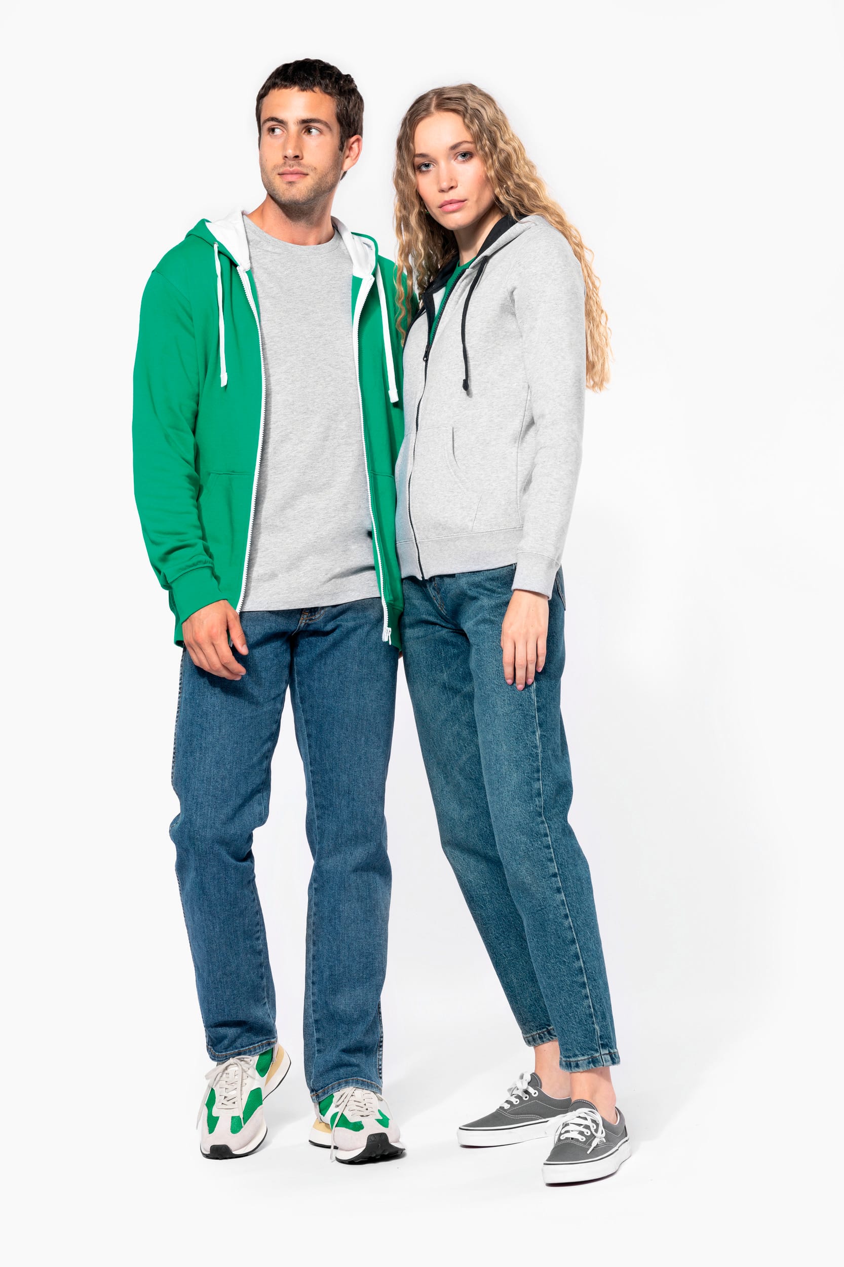 Sweat-shirt zippé capuche contrastée