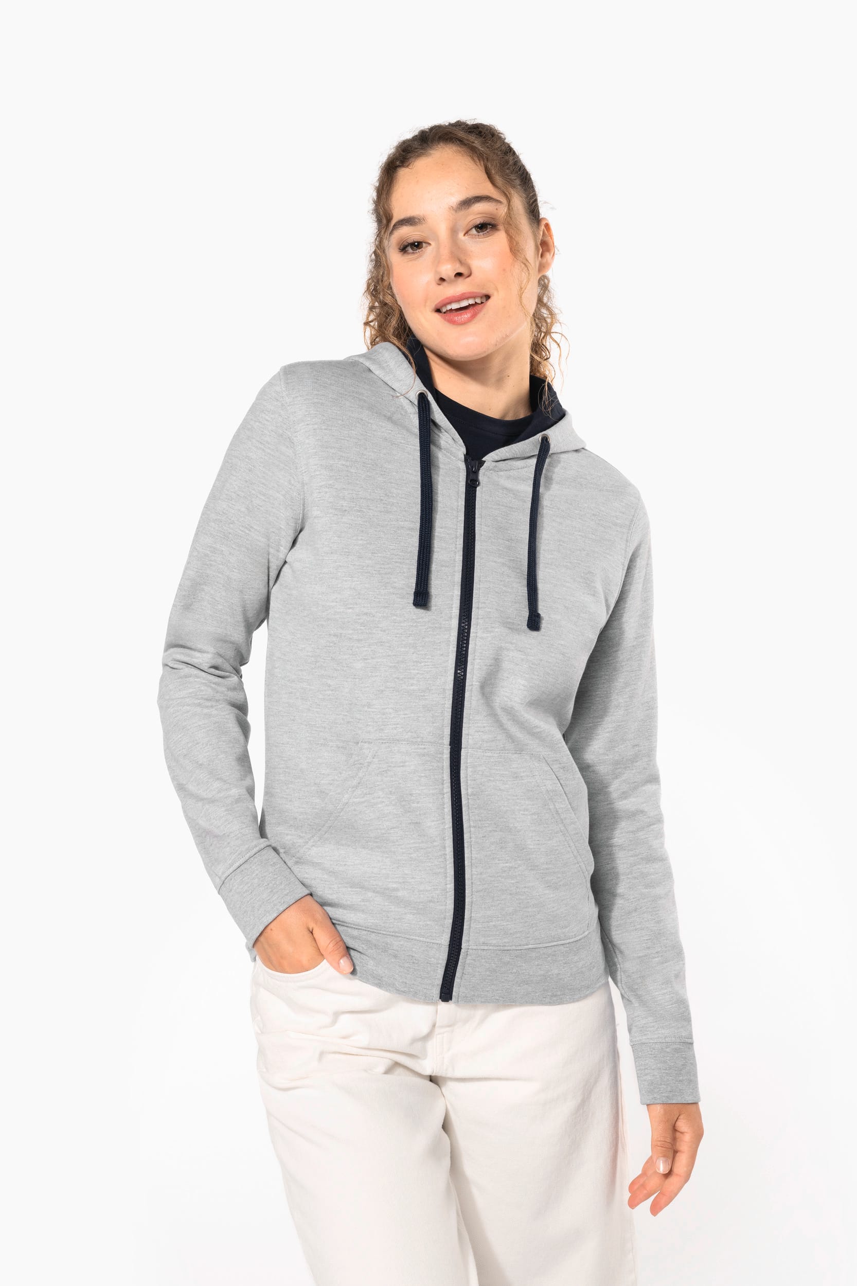 Sweat-shirt zippé capuche contrastée femme - Image 11