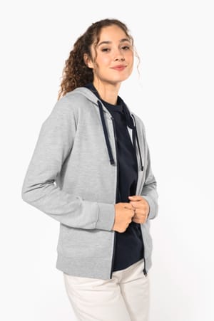 Damessweater met rits en capuchon in contrasterende kleur