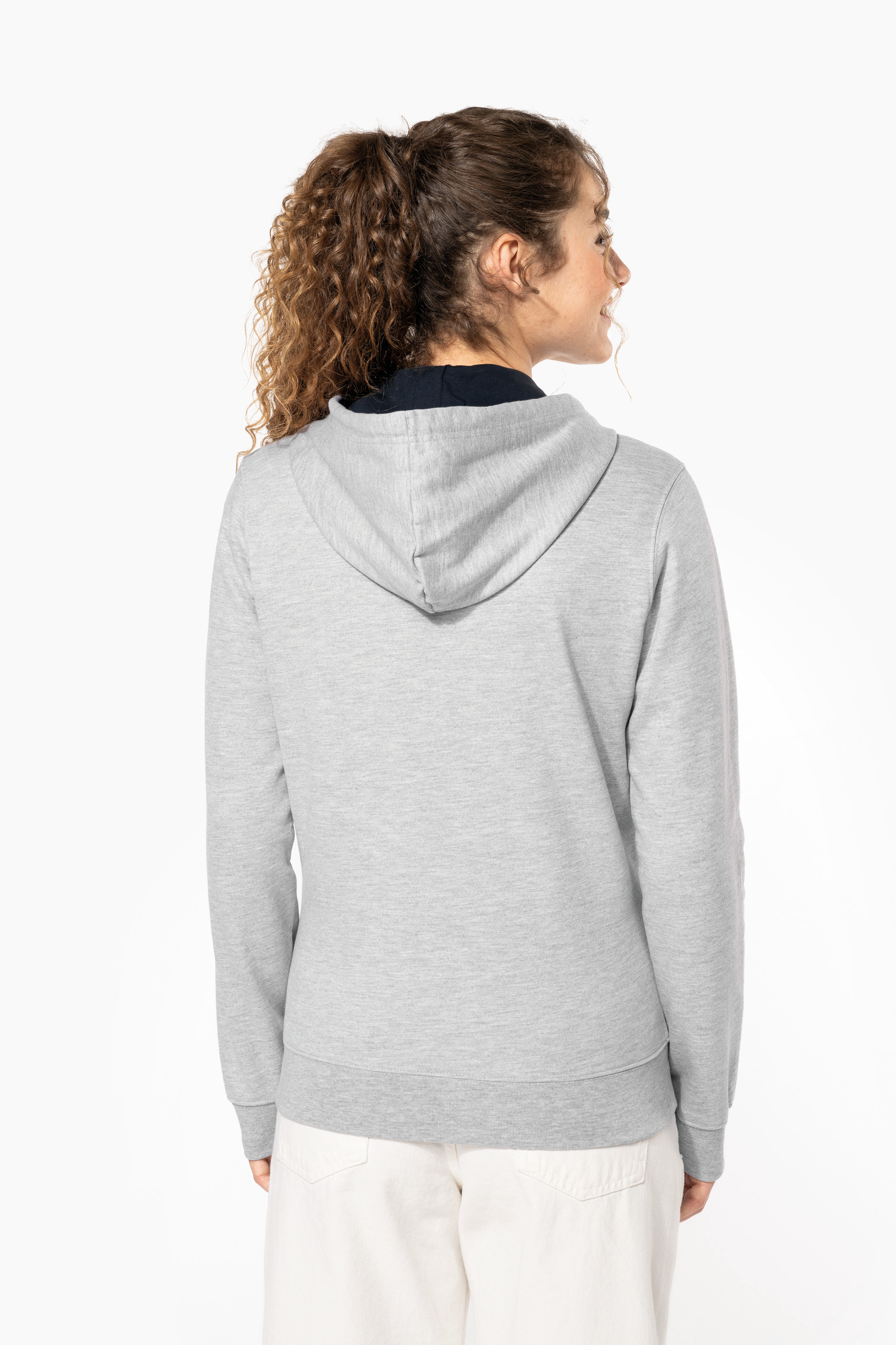 Damessweater met rits en capuchon in contrasterende kleur