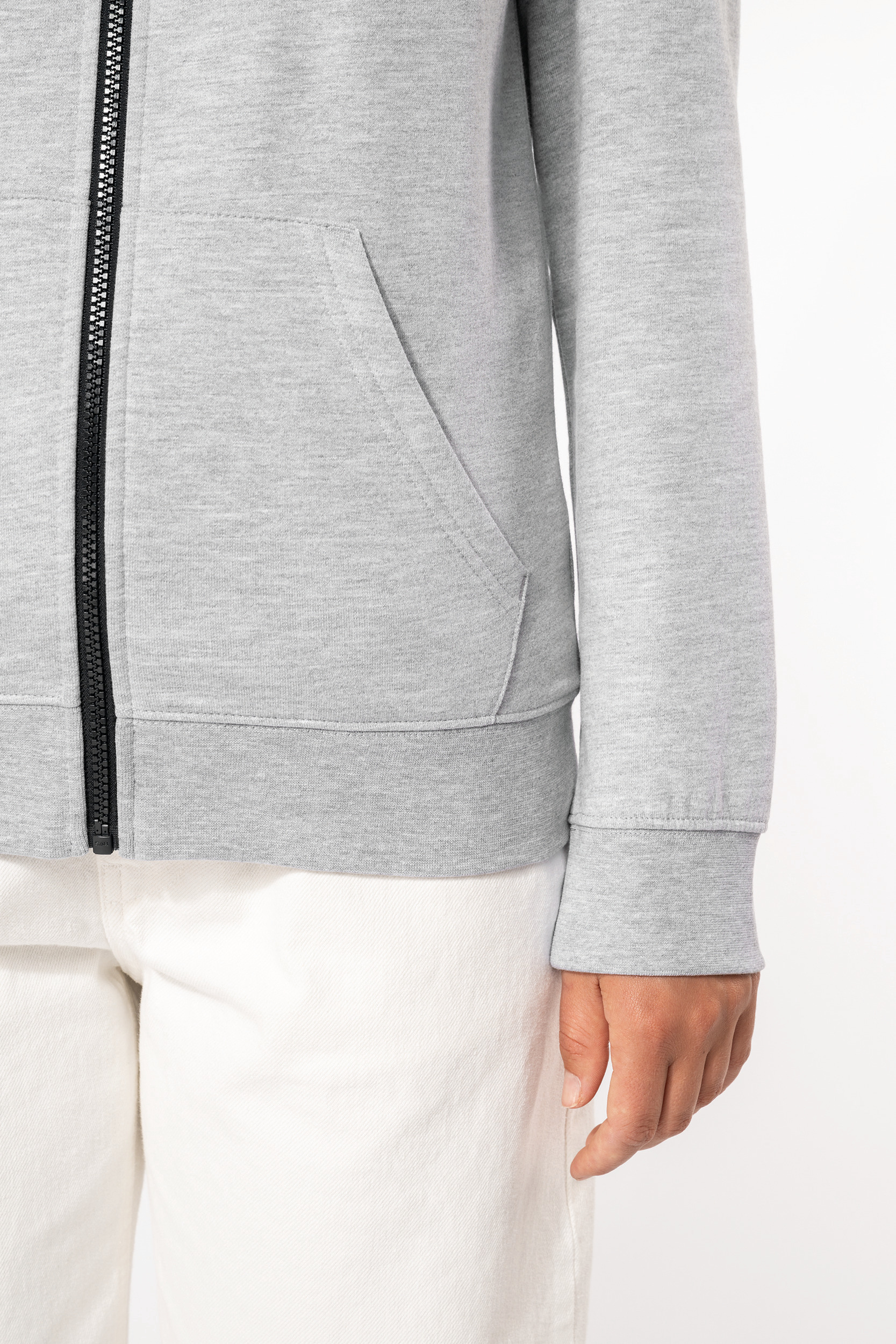 Damessweater met rits en capuchon in contrasterende kleur